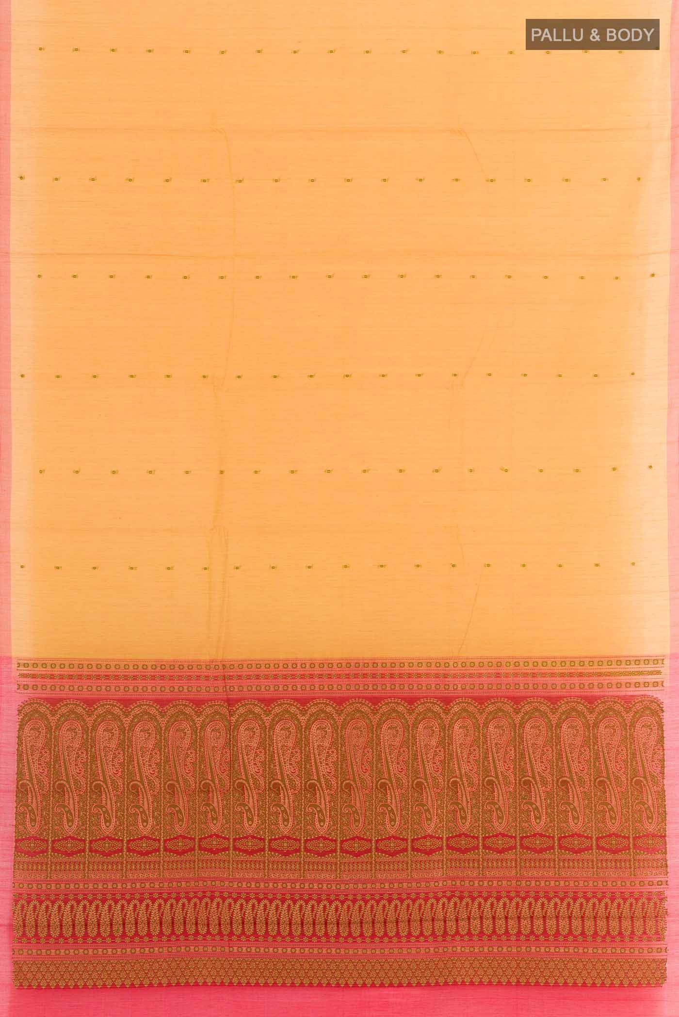 Yellow Blended Kora Cotton Saree - Image 2