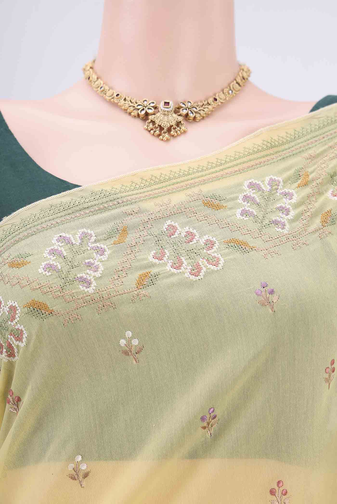 Yellow Blended Kota Cotton Saree - Image 2