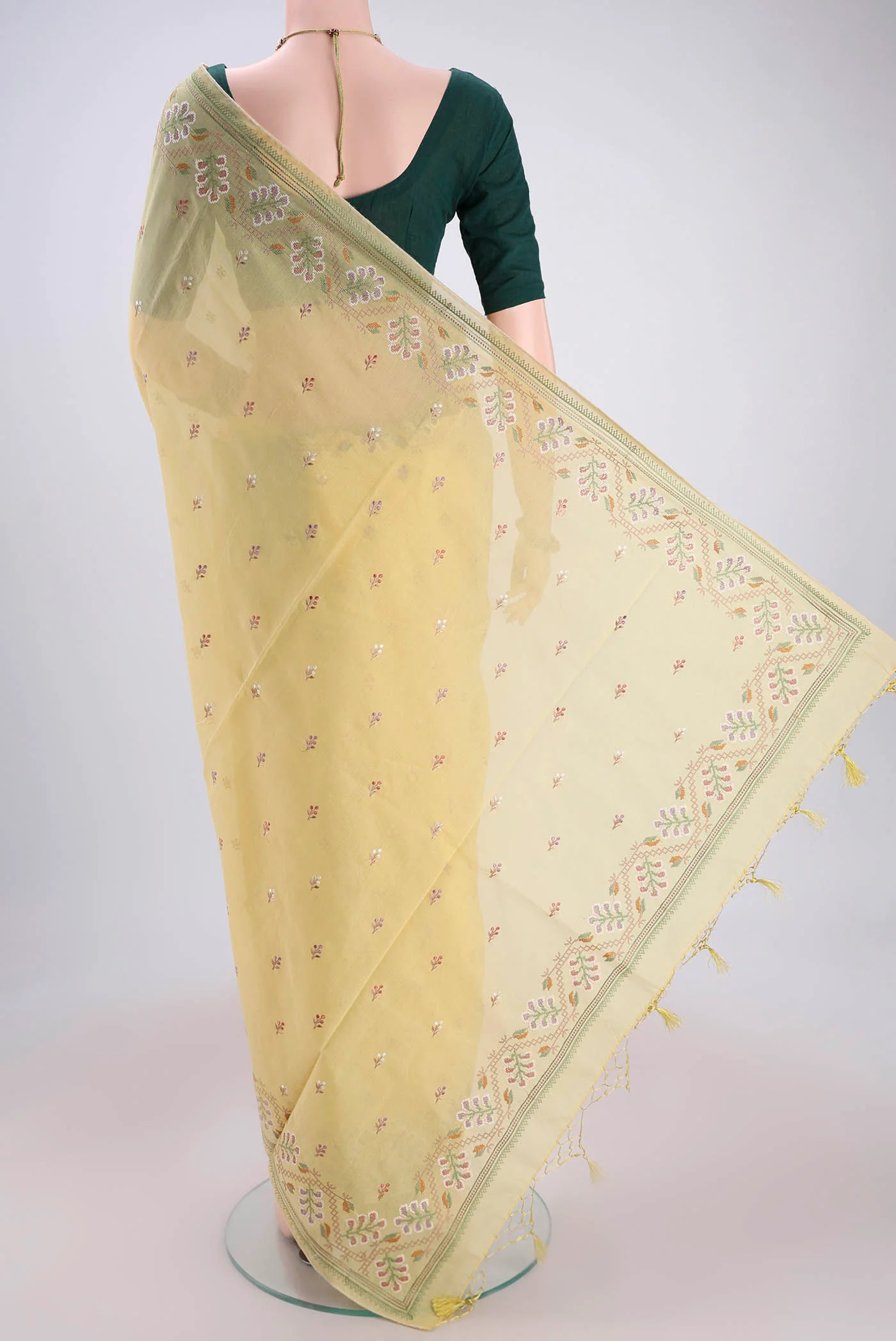 Yellow Blended Kota Cotton Saree - Image 3