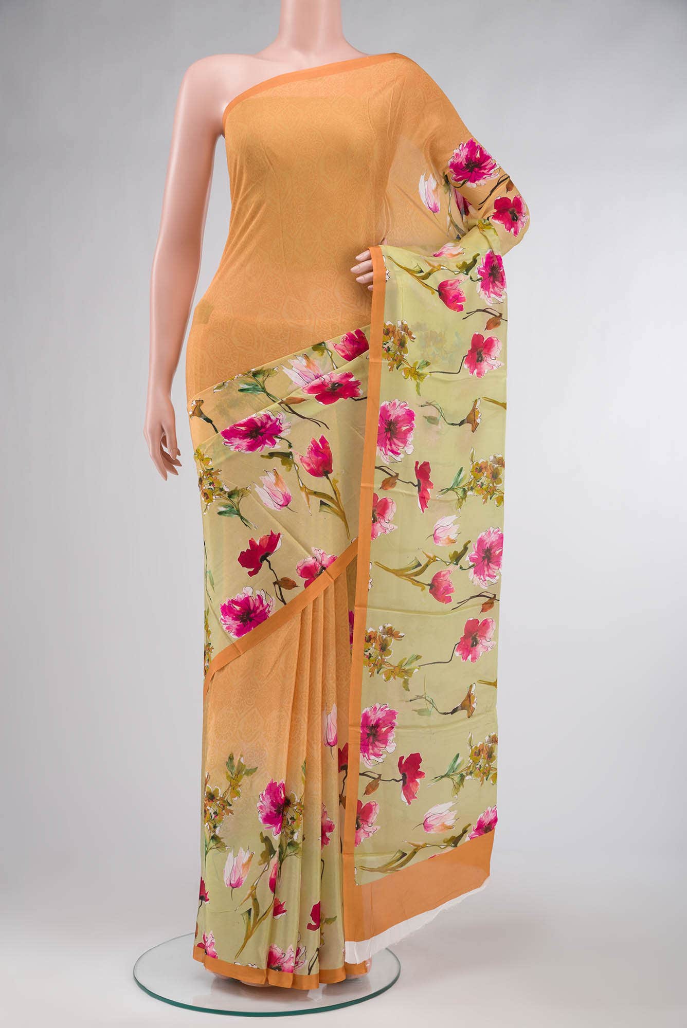Orange Blended Viscose Crepe Saree