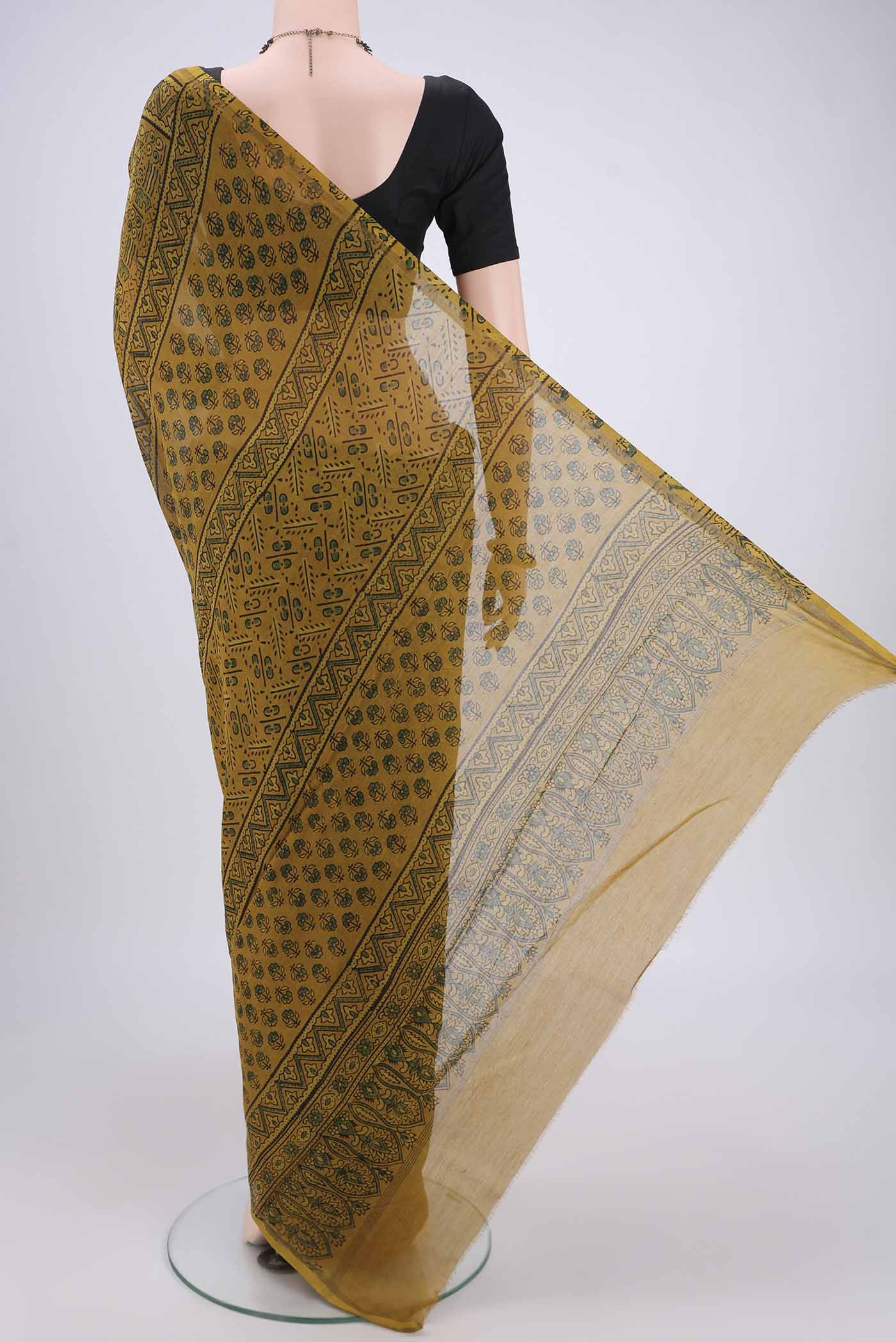 Mustard Chanderi Silk Cotton Saree - Image 3