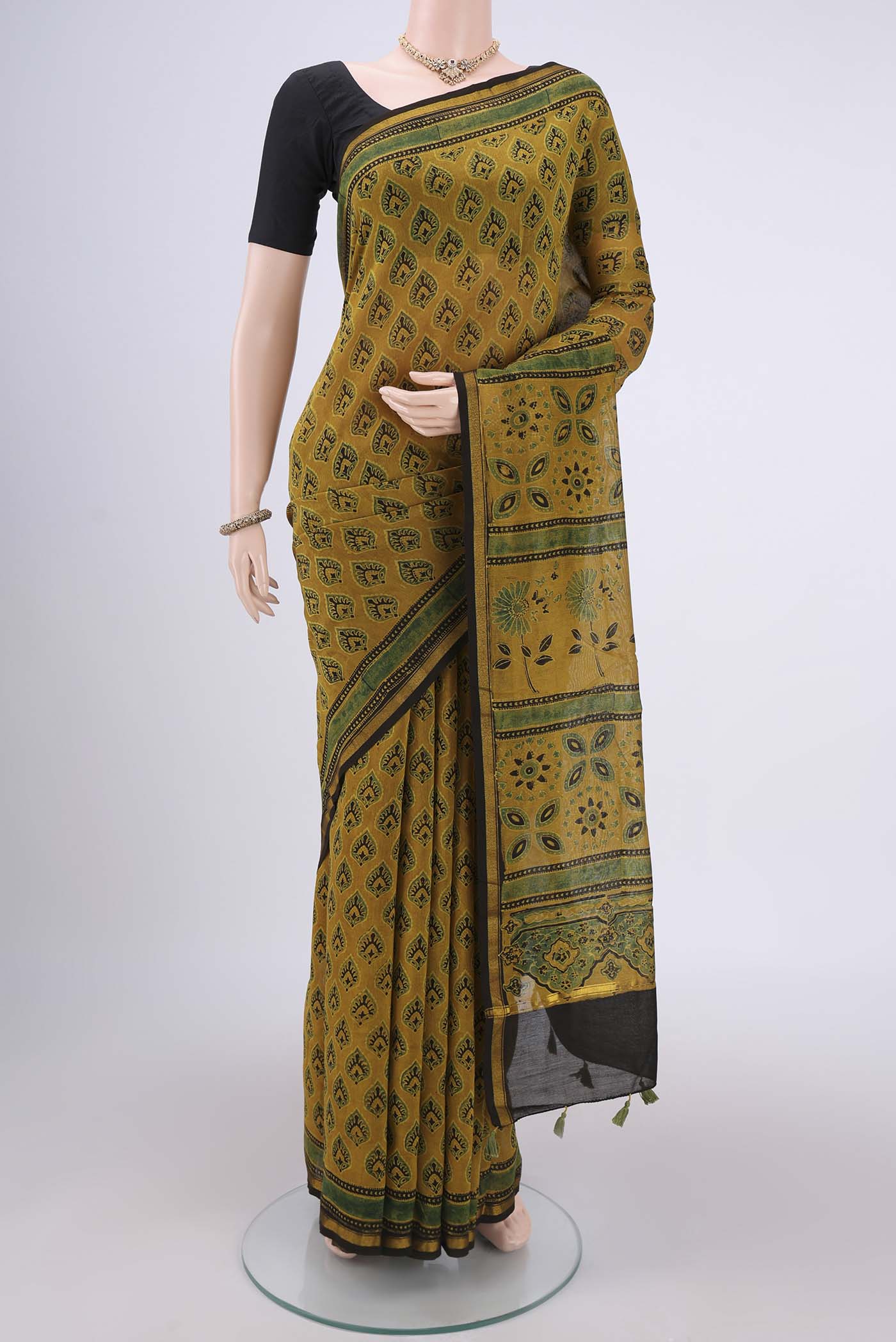 Mustard Chanderi Silk Cotton Saree