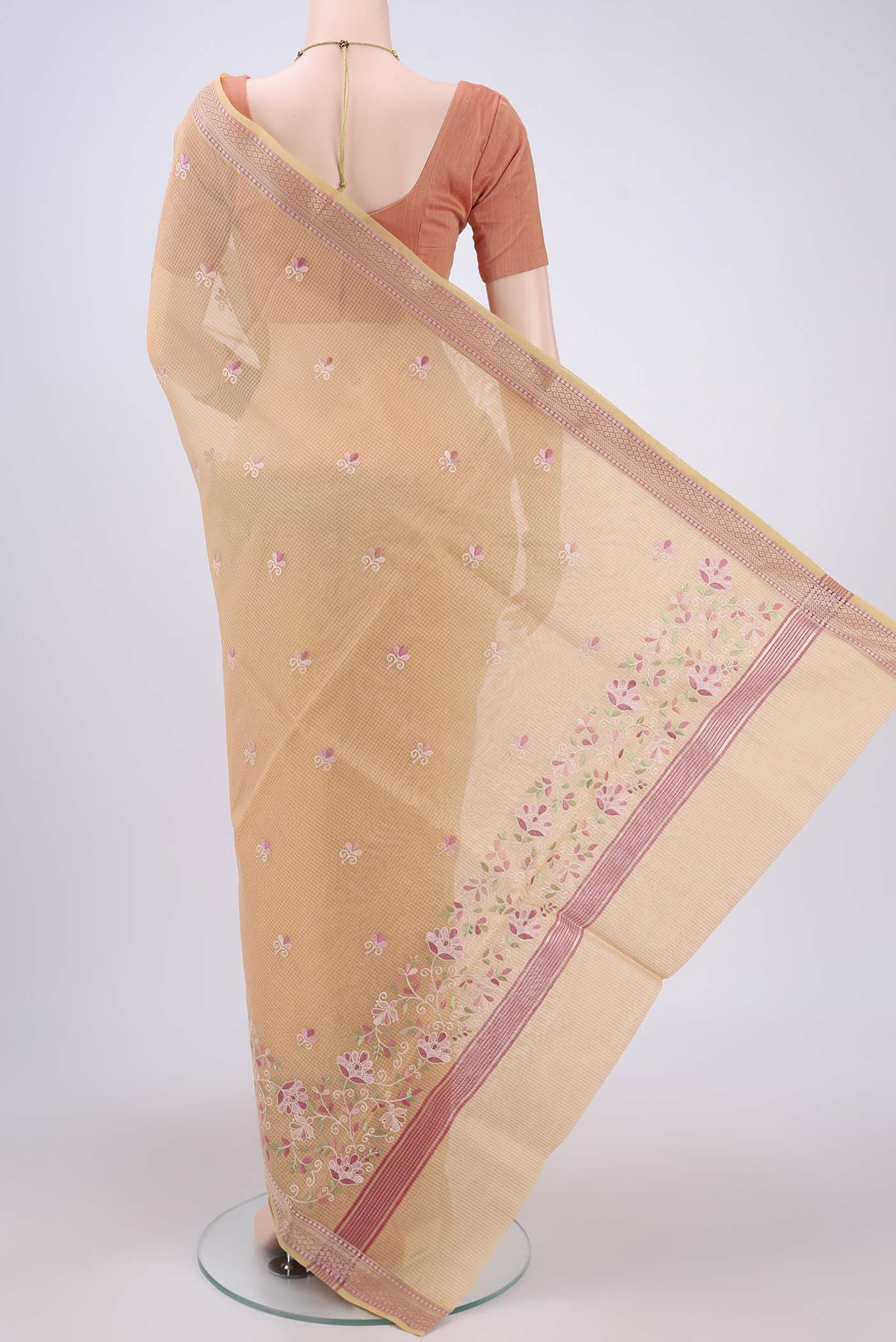 Sandal Blended Kota Cotton Saree - Image 3