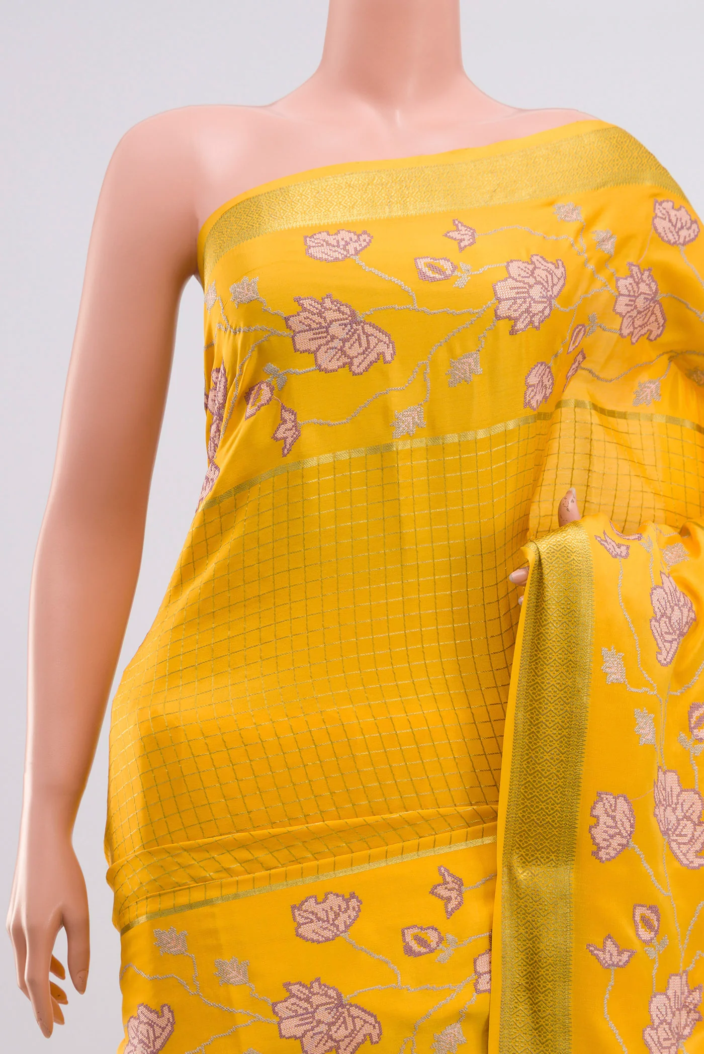 Yellow Mysore Crepe Saree - Image 2