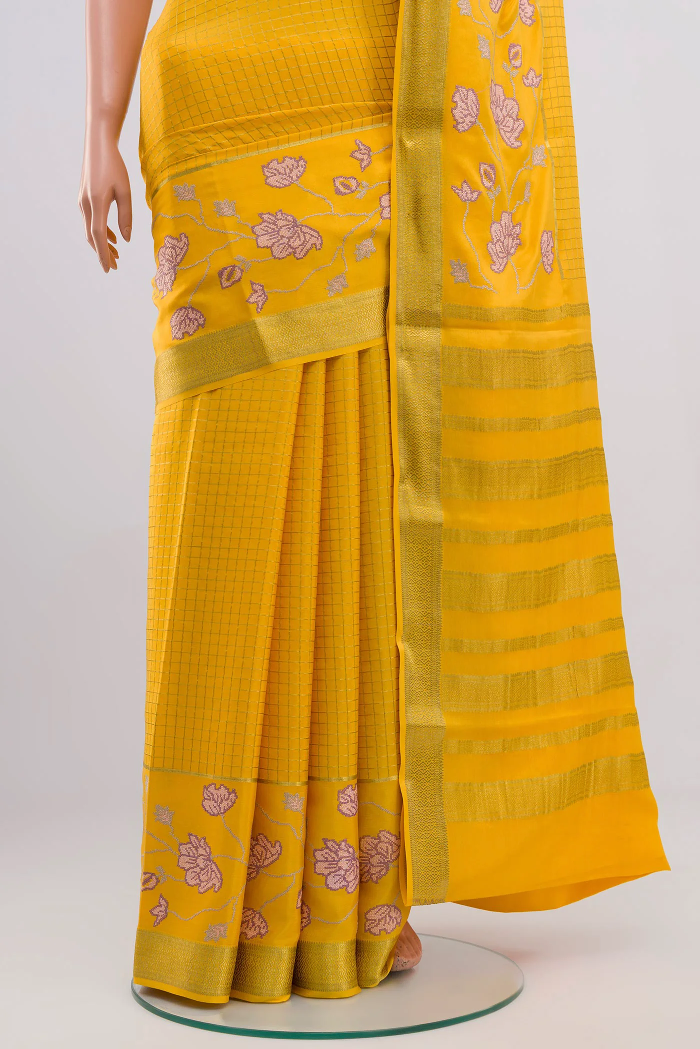 Yellow Mysore Crepe Saree - Image 3