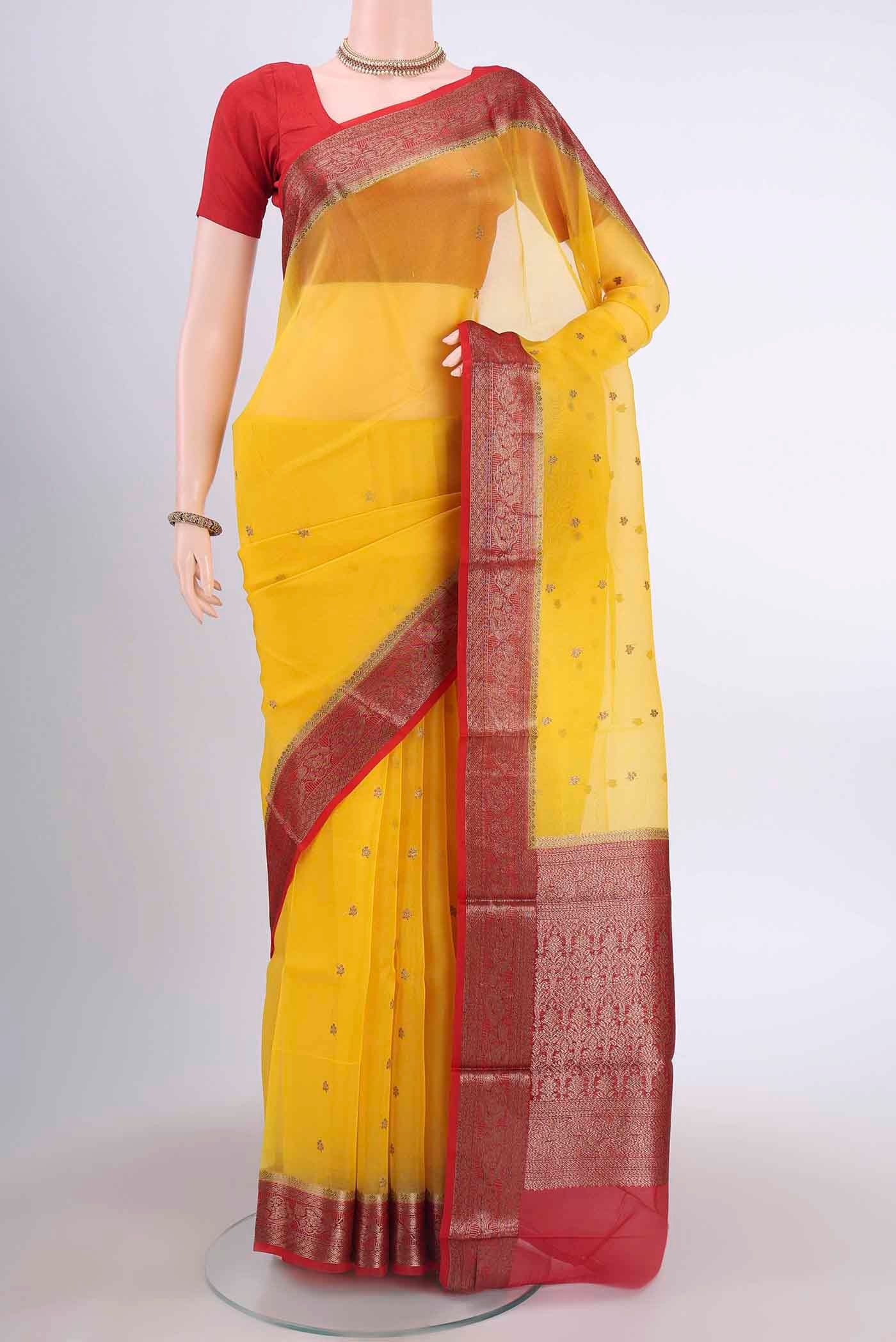 Yellow Organza Silk Saree