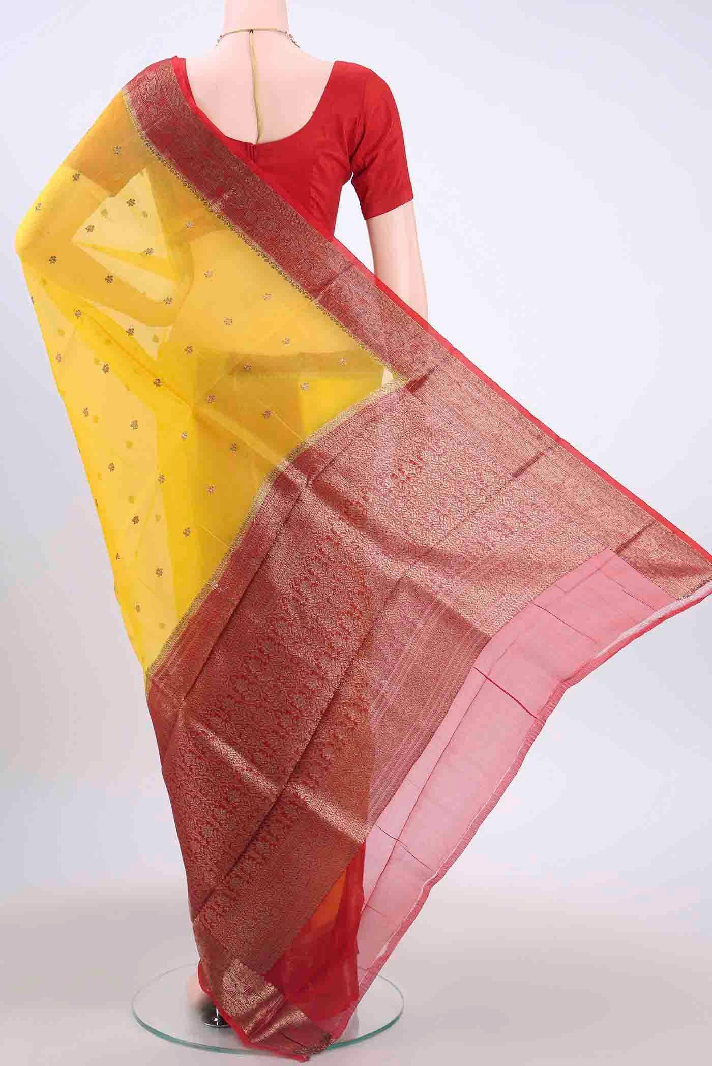 Yellow Organza Silk Saree - Image 3