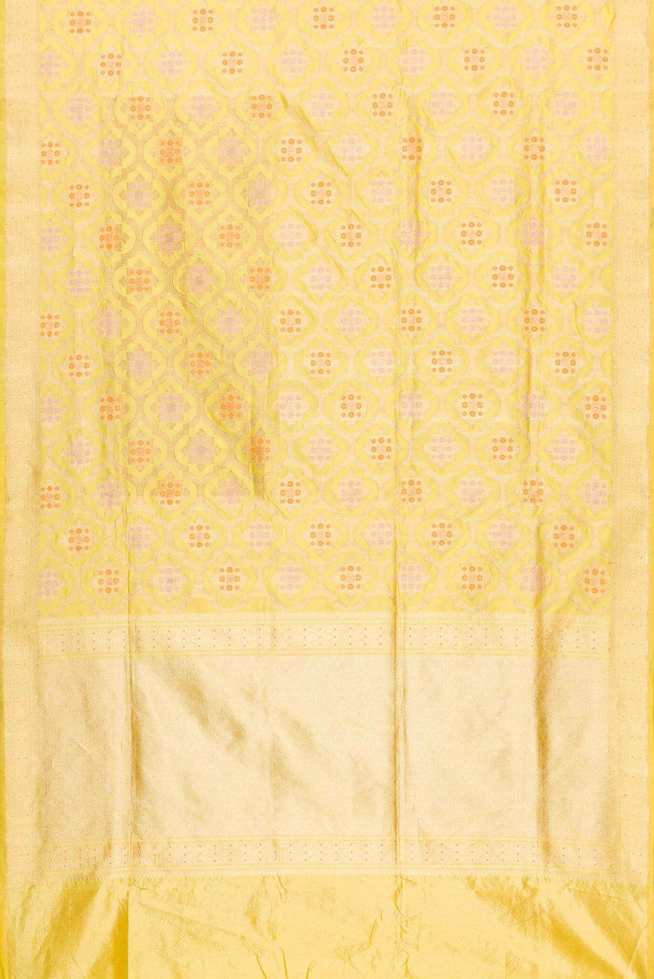 Pure Silk Pure Zari Yellow Dual Tone Banarasi Saree - Image 4