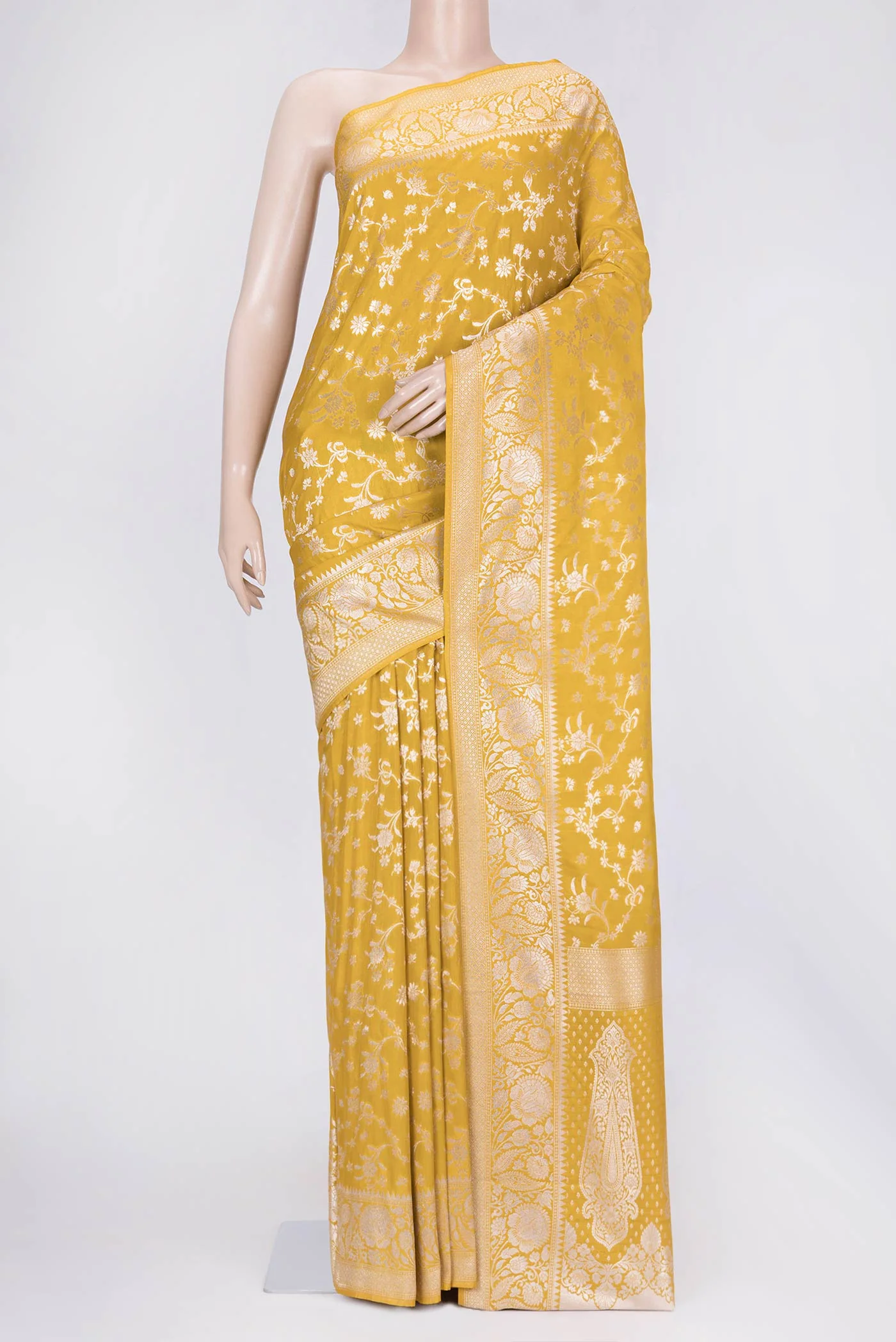 Yellow Blended Banarasi Silk Saree