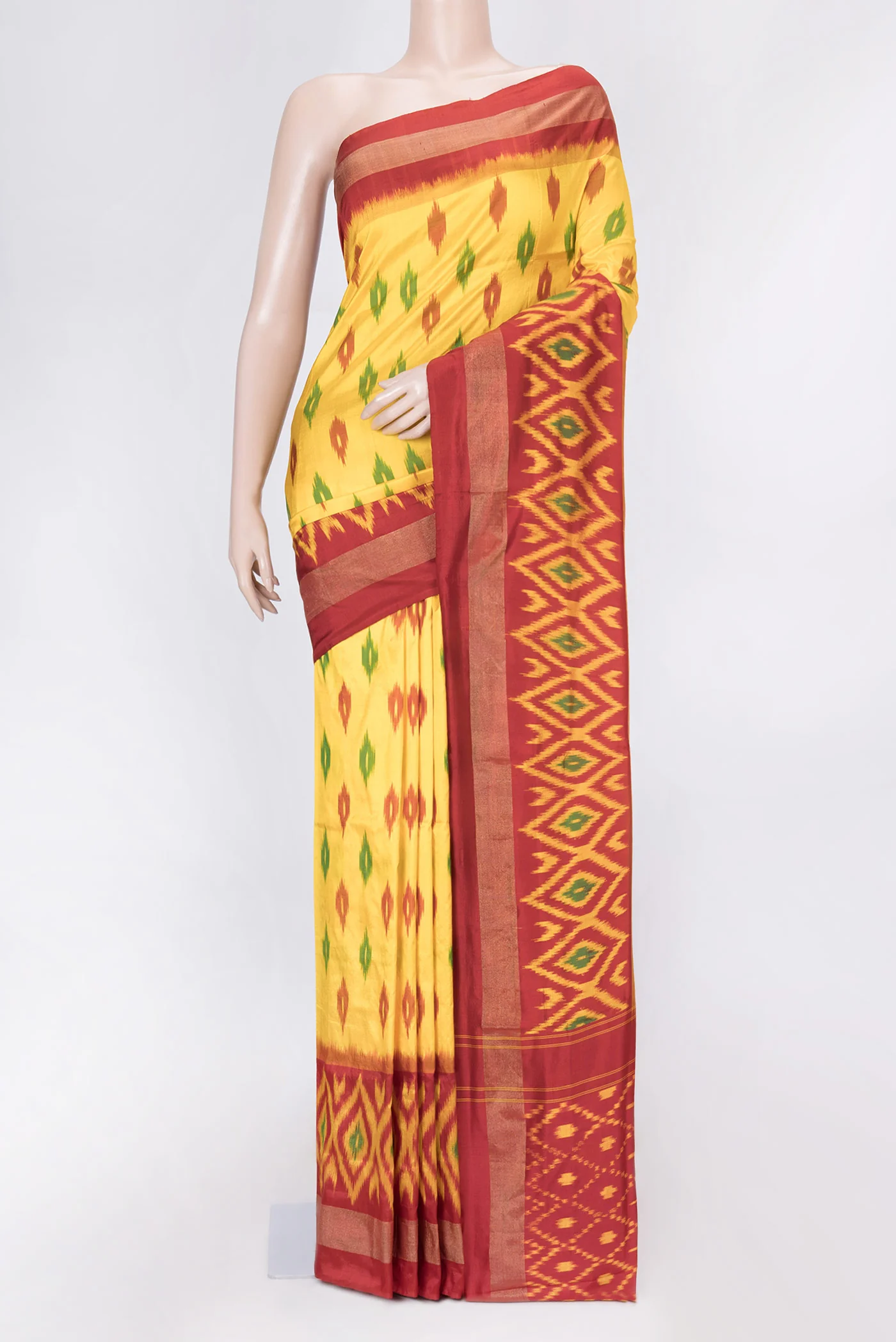 Yellow Dual Tone Double Ikat Saree
