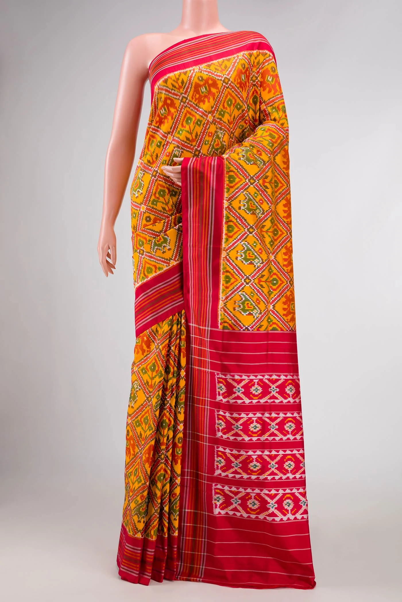 Yellow Dual Tone Double Ikat Saree