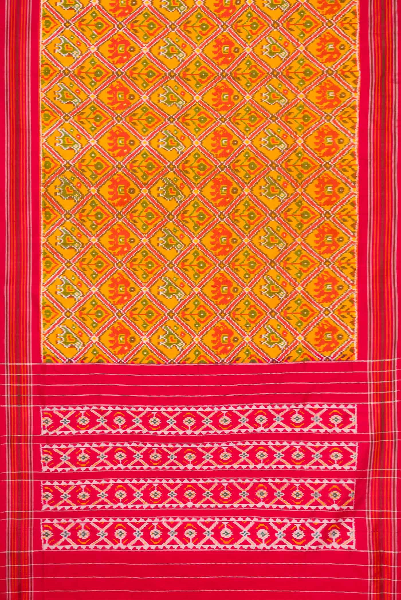 Yellow Dual Tone Double Ikat Saree - Image 6