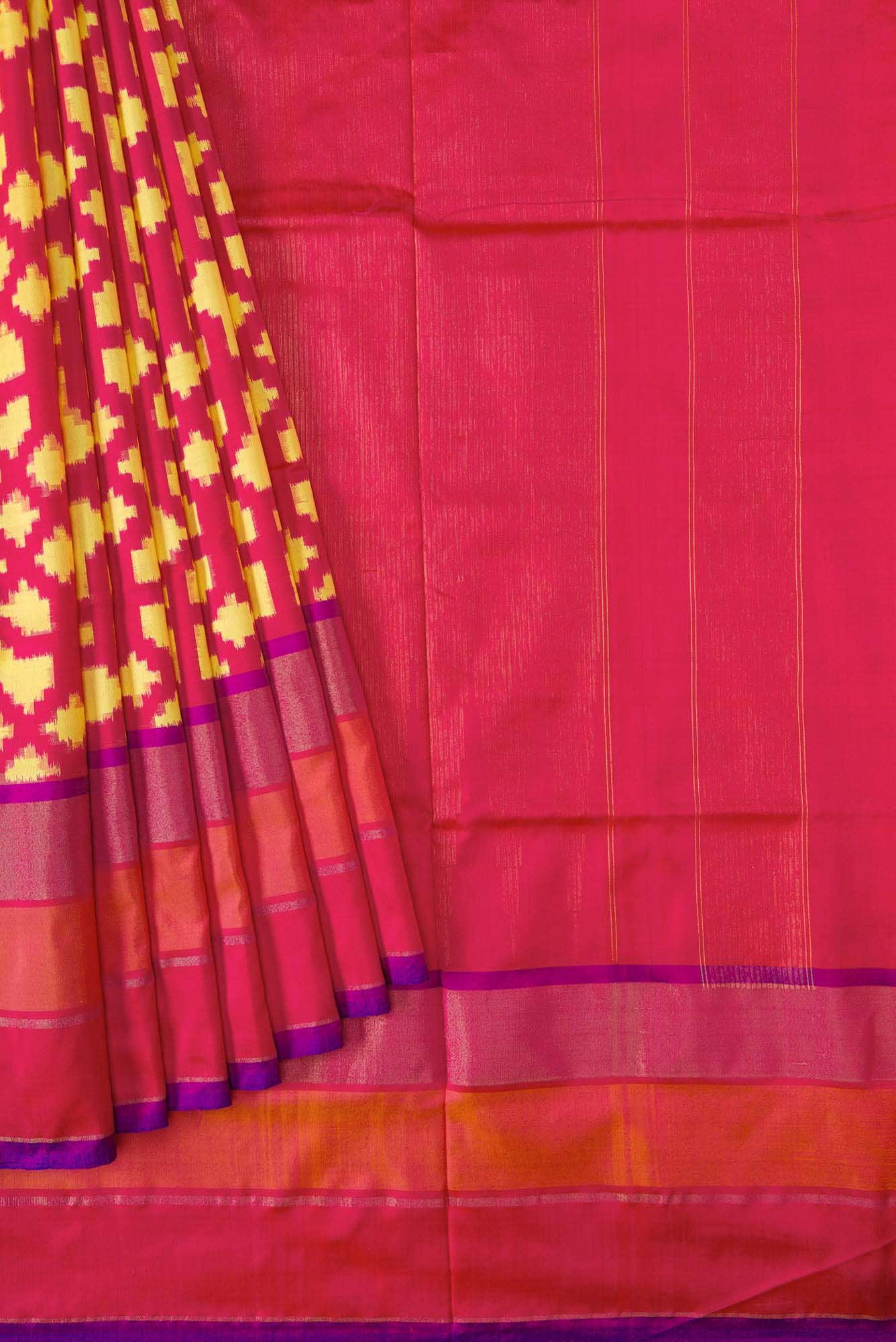 Yellow Dual Tone Double Ikat Saree - Image 2