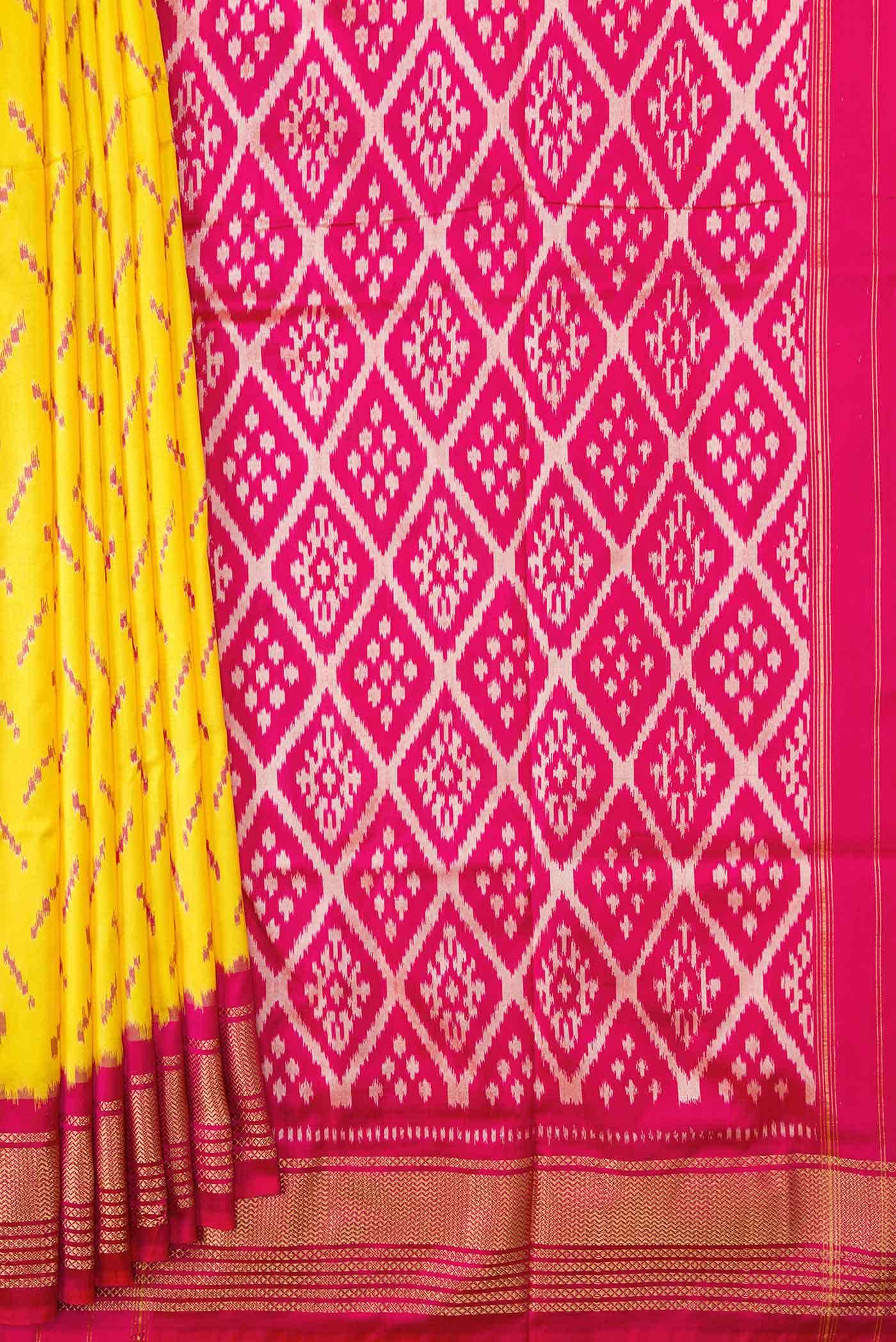 Yellow Dual Tone Double Ikat Saree - Image 2