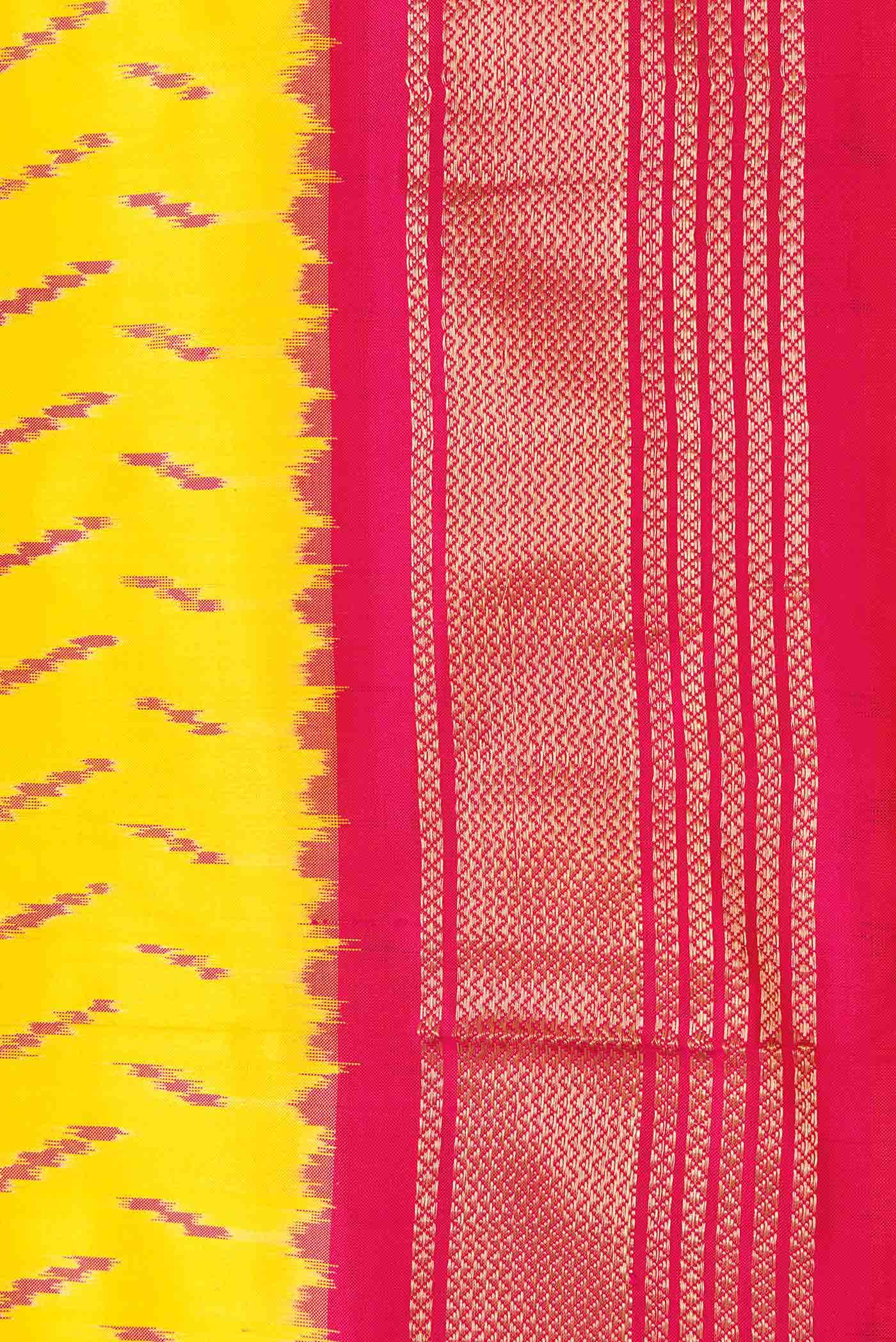 Yellow Dual Tone Double Ikat Saree - Image 5