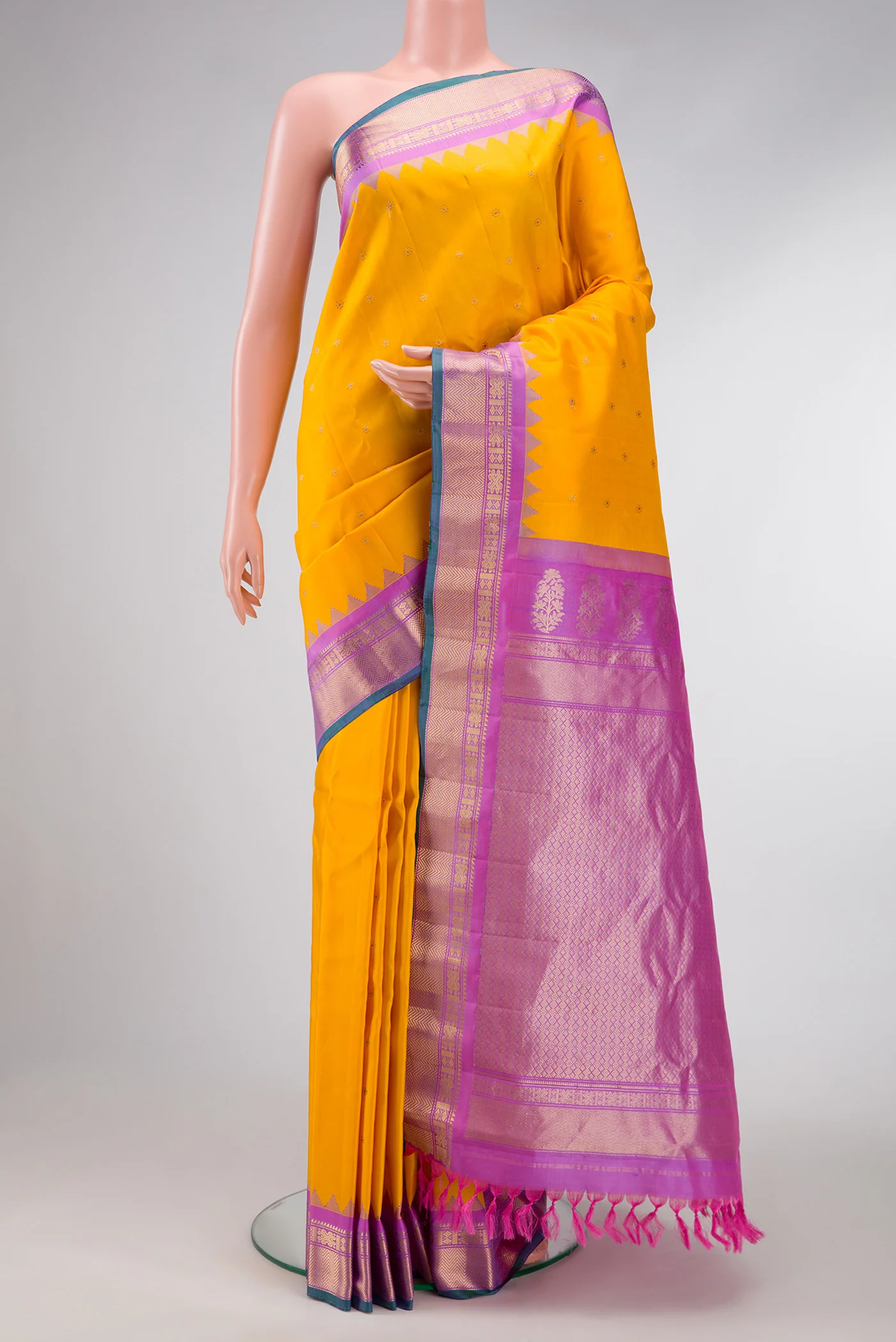 Yellow Gadwal Silk Saree