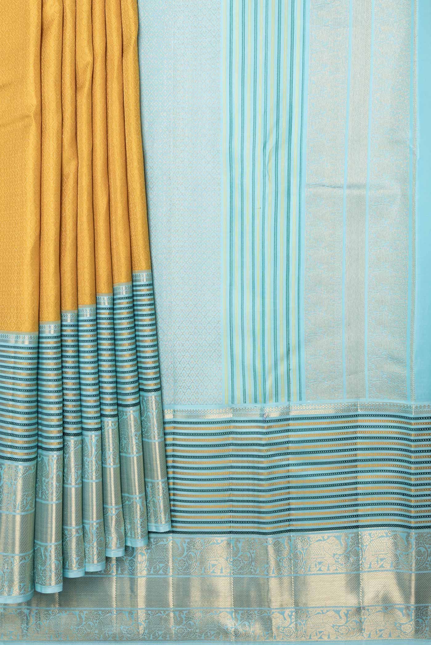 Yellow Dual Tone Kanjivaram Saree - Image 4