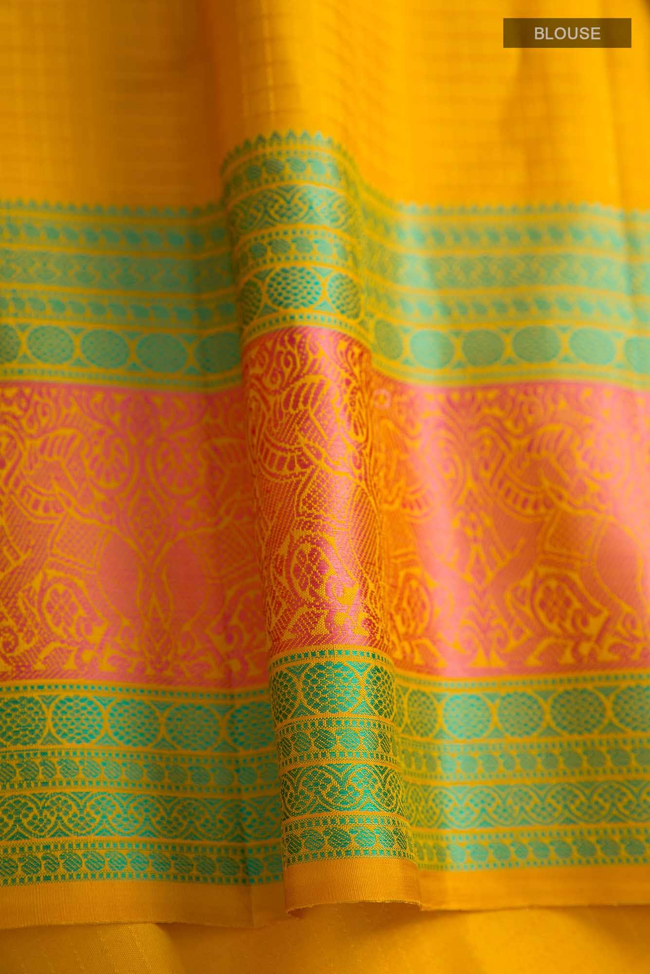 Yellow Dual Tone Kanchipuram Silk Saree - Image 6