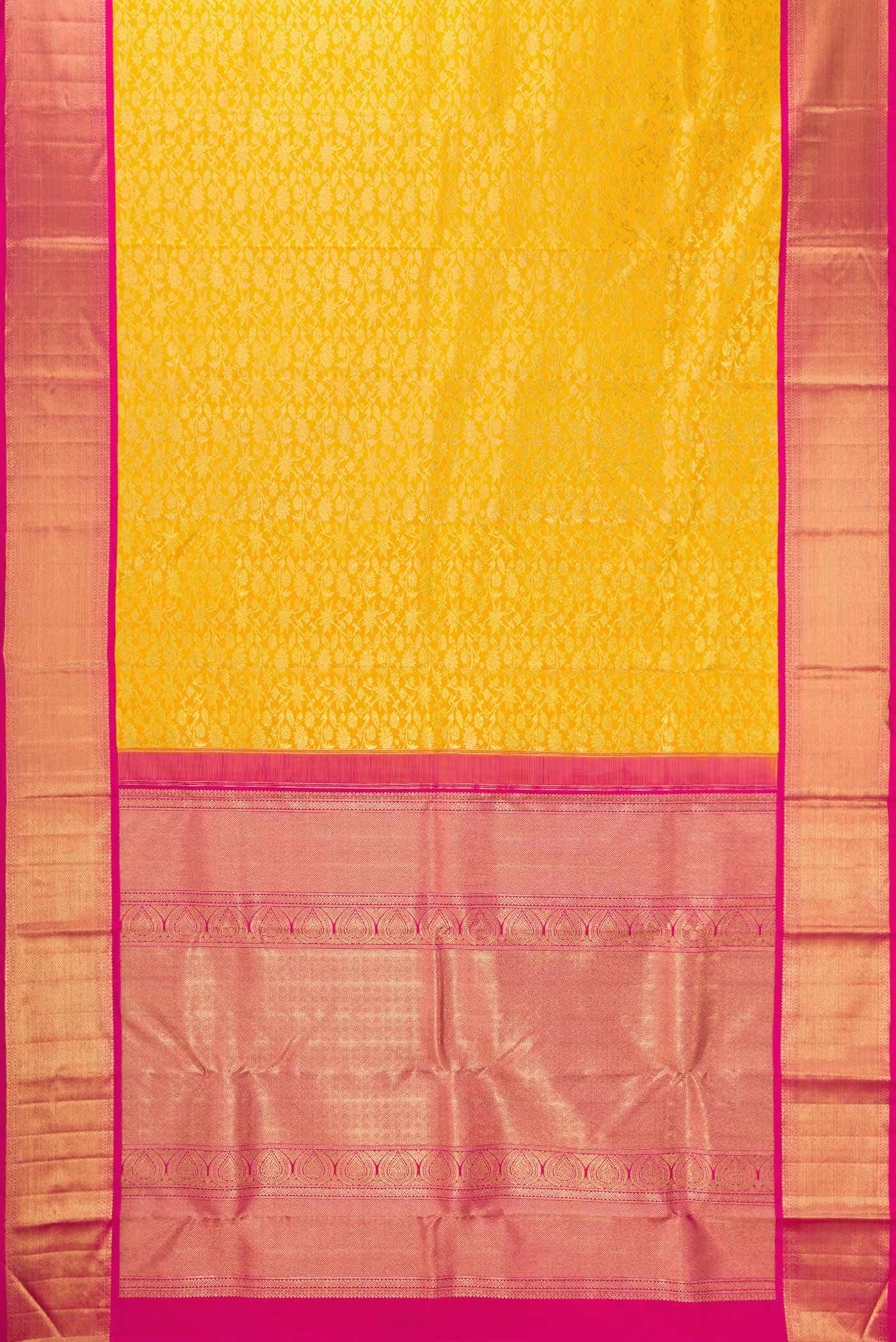 Pure Silk Pure Zari Yellow Dual Tone Kanjivaram Saree - Image 4