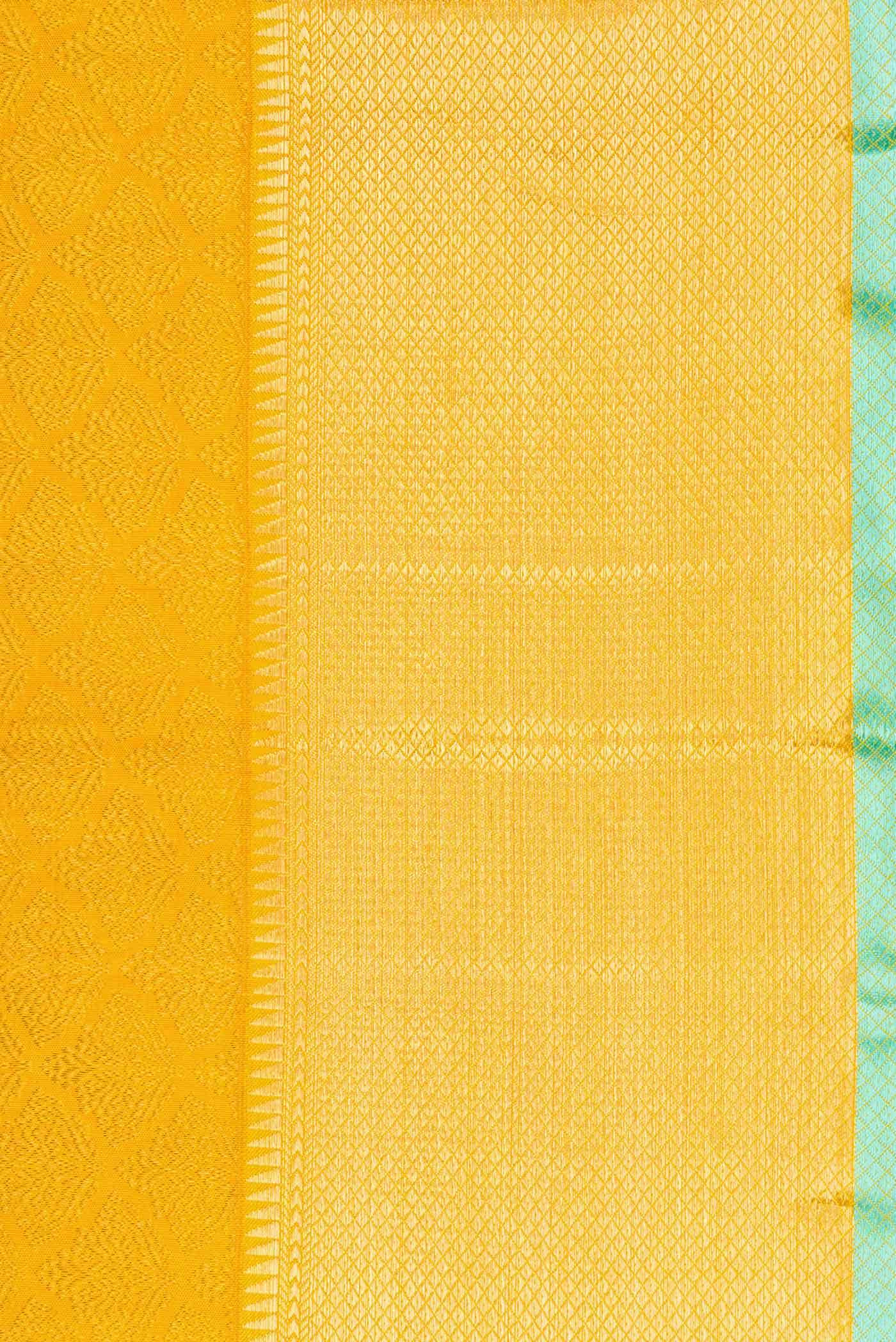 Pure Silk Pure Zari Yellow Dual Tone Kanjivaram Saree - Image 6