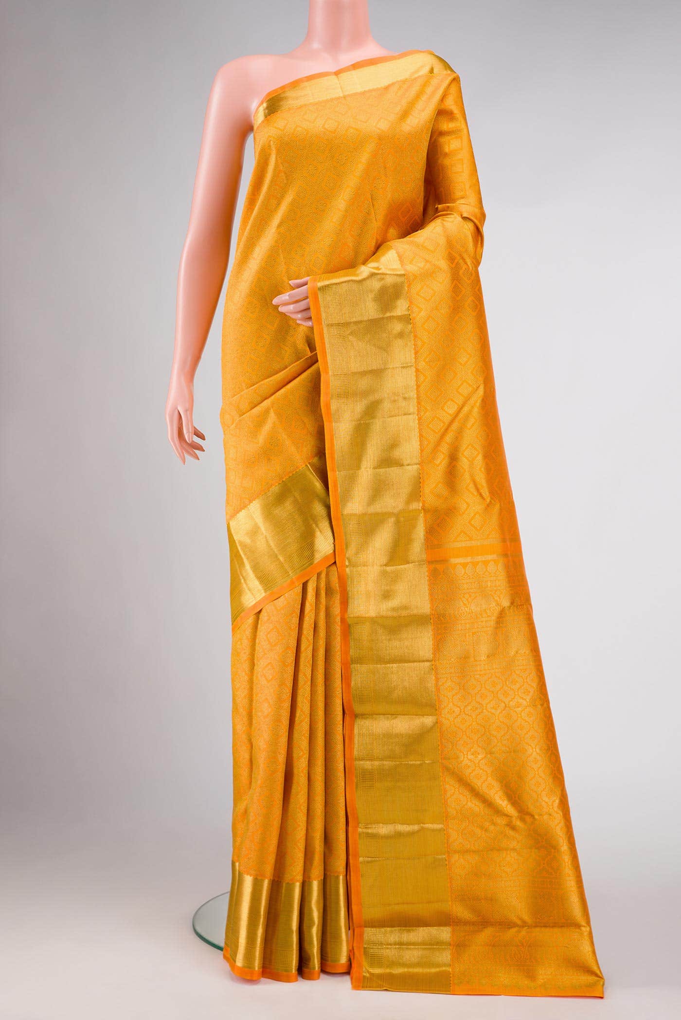 Pure Silk Pure Zari Yellow Dual Tone Kanjivaram Saree