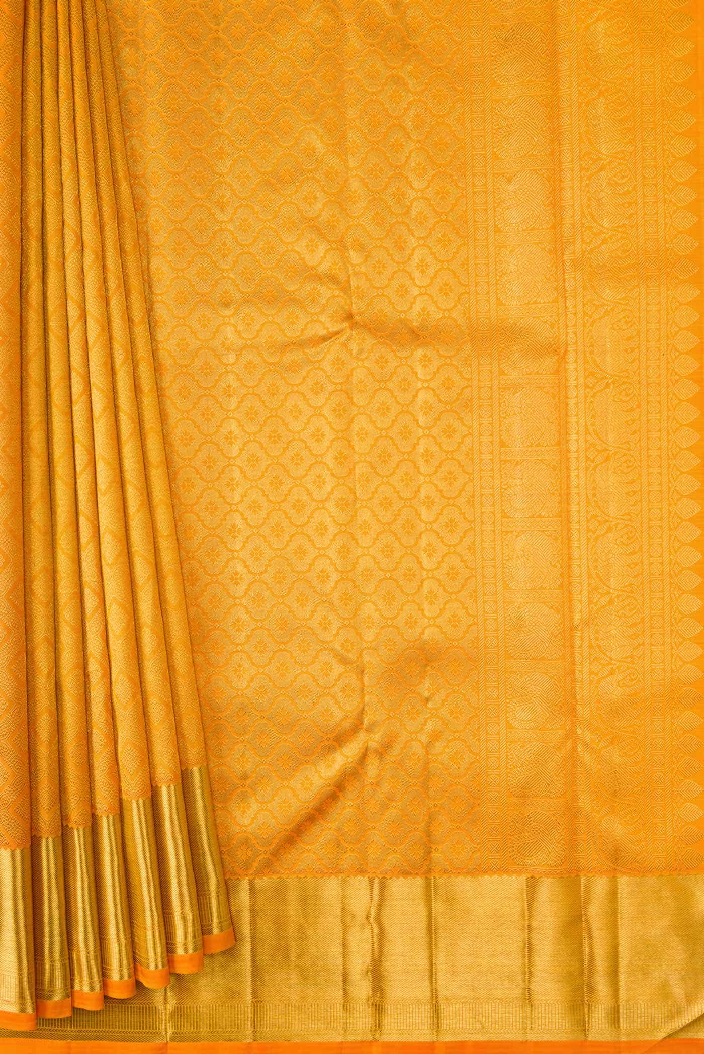 Pure Silk Pure Zari Yellow Dual Tone Kanjivaram Saree - Image 2