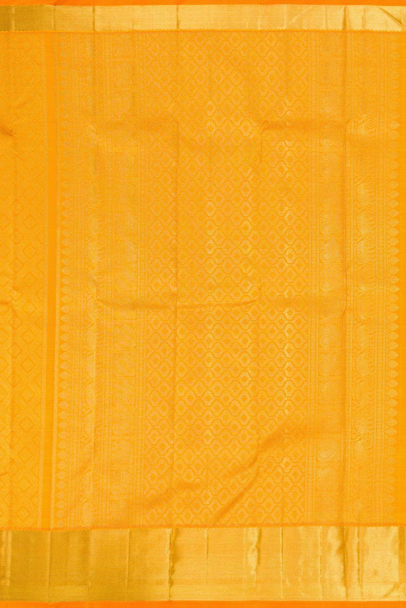 Pure Silk Pure Zari Yellow Dual Tone Kanjivaram Saree - Image 5