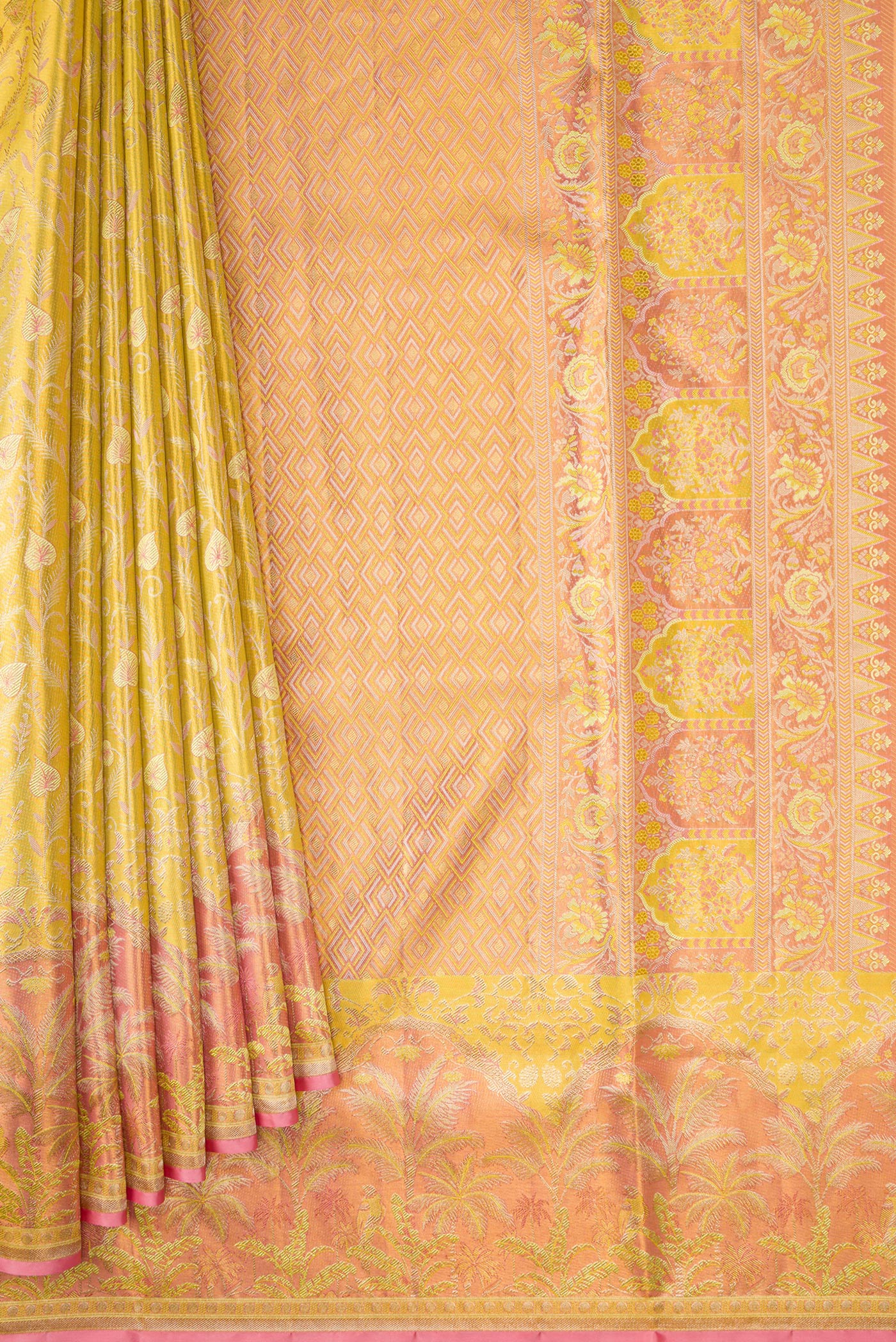 Yellow Kanjivaram Tissue Silk Saree - Image 4