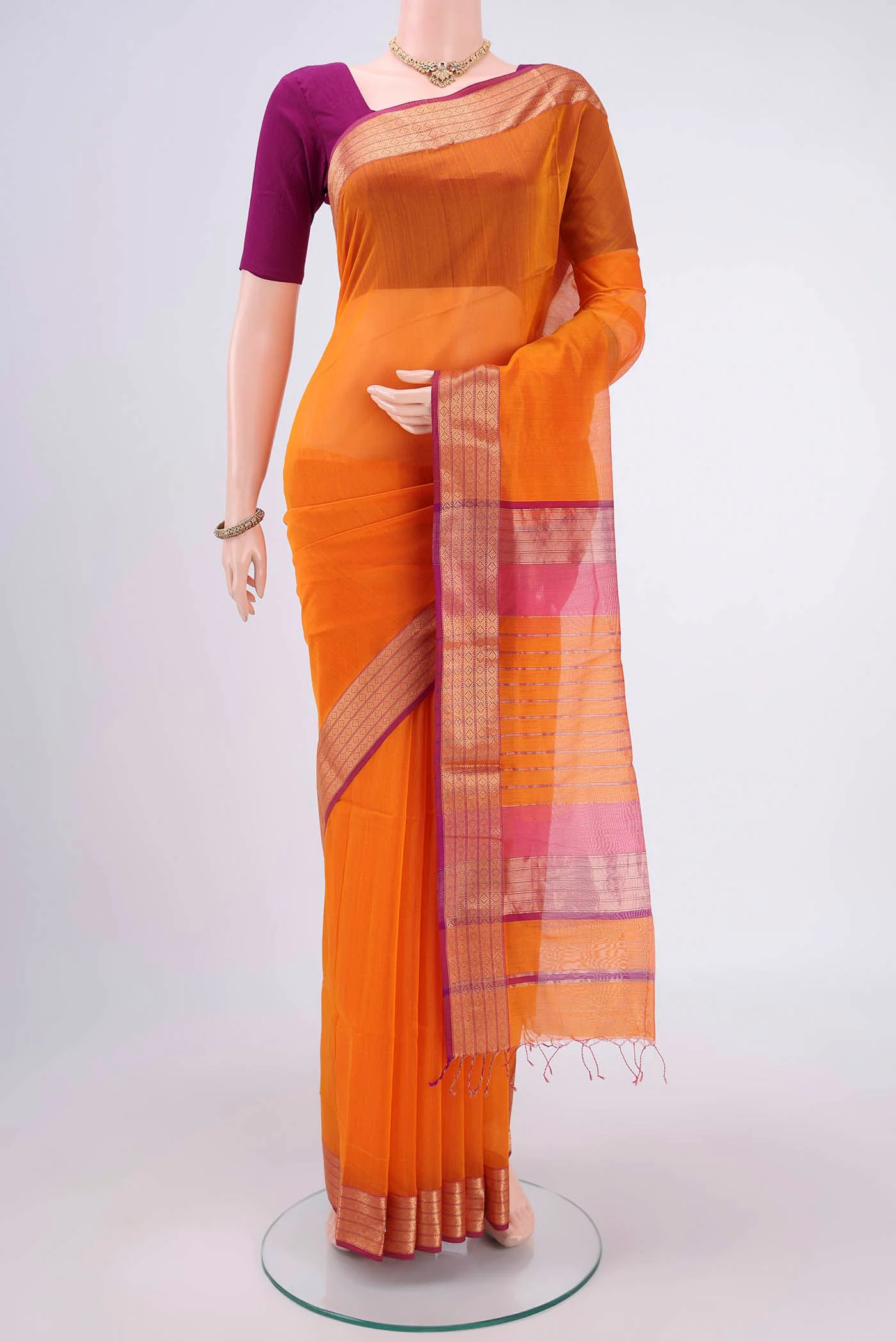 Orange Maheshwari Silk Cotton Saree