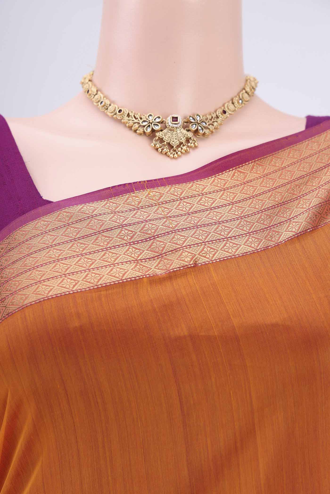Orange Maheshwari Silk Cotton Saree - Image 2