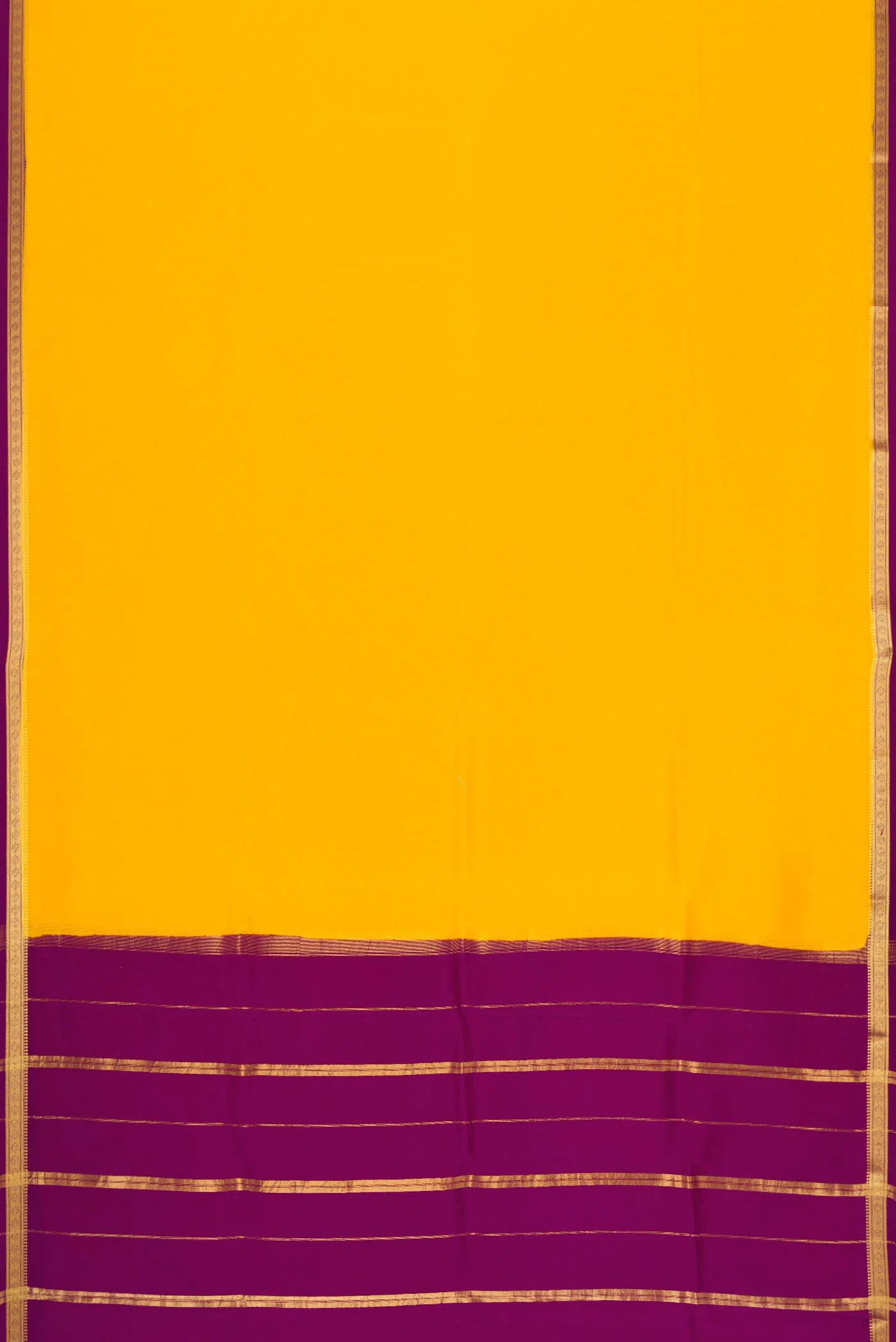 Pure Silk Pure Zari Yellow Dual Tone Mysore Crepe Saree - Image 4
