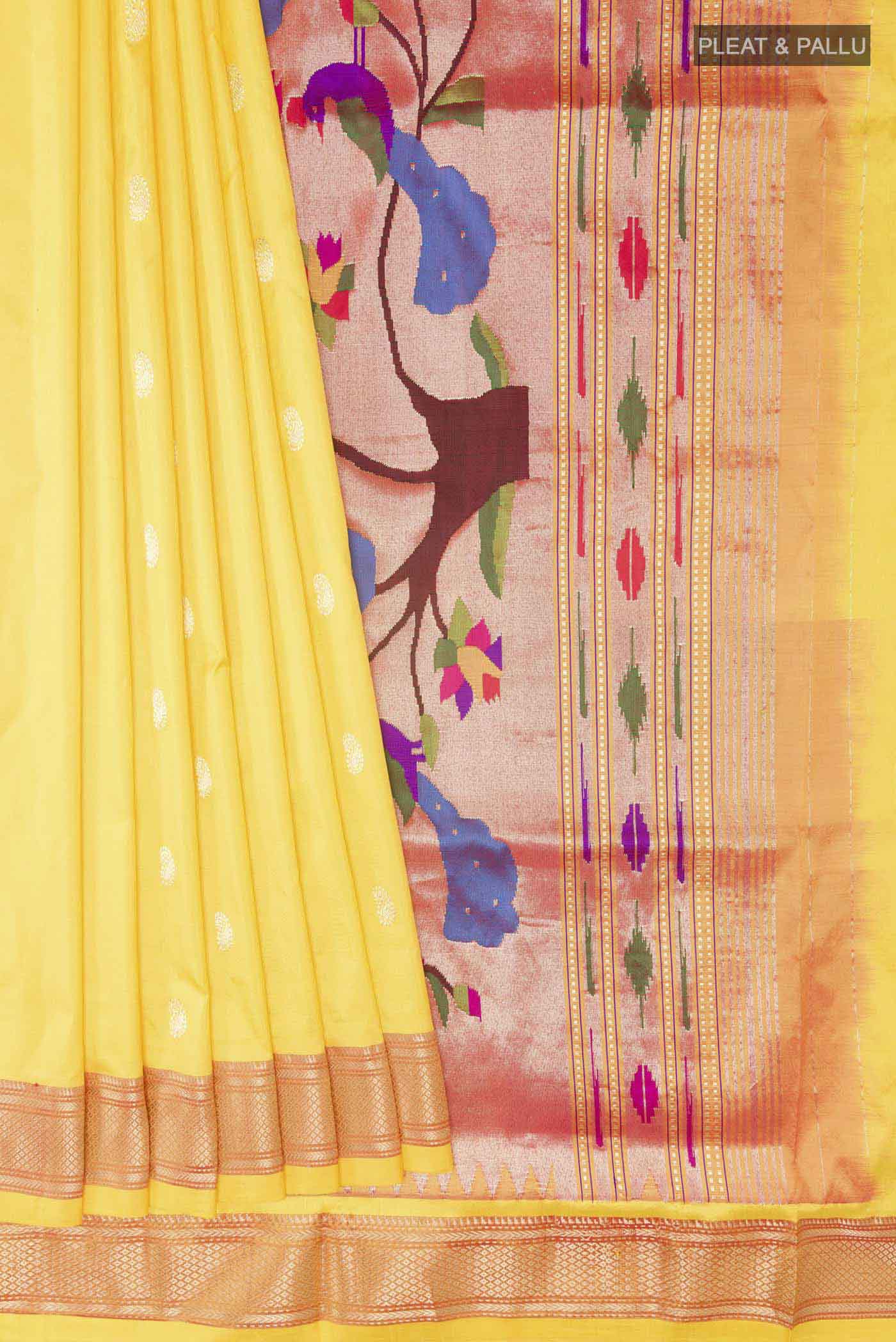 Yellow Dual Tone Paithani Silk Saree - Image 4