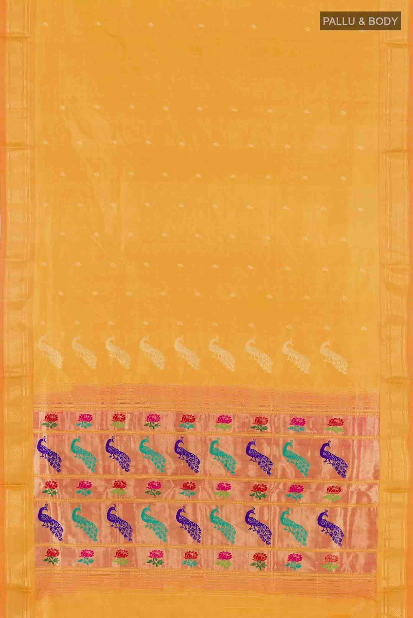 Yellow Dual Tone Paithani Silk Saree - Image 6
