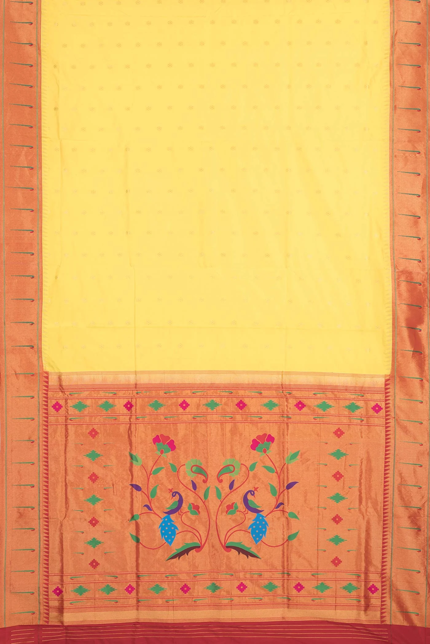 Yellow Dual Tone Paithani Silk Saree - Image 6