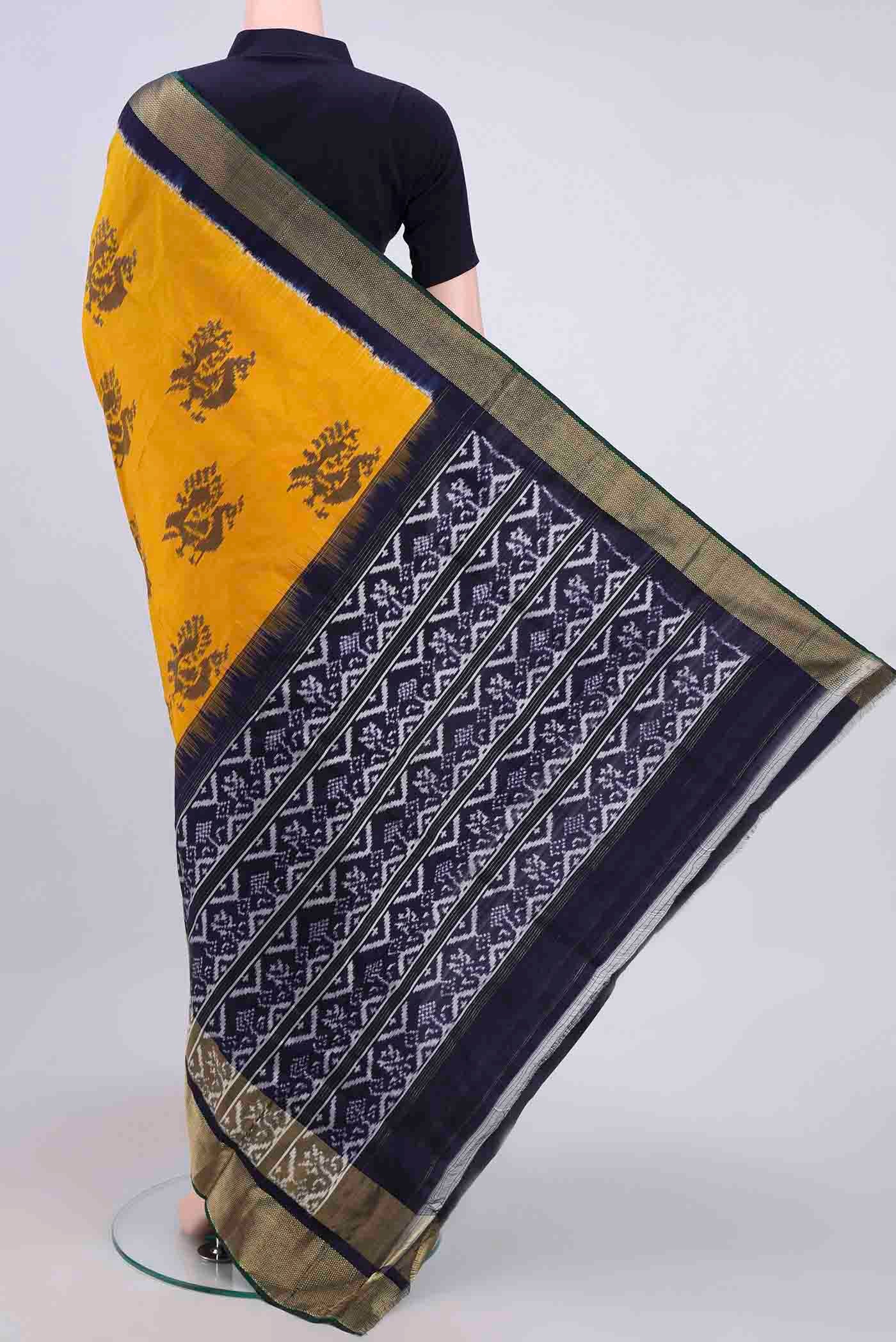 Yellow Pochampally Silk Saree - Image 3