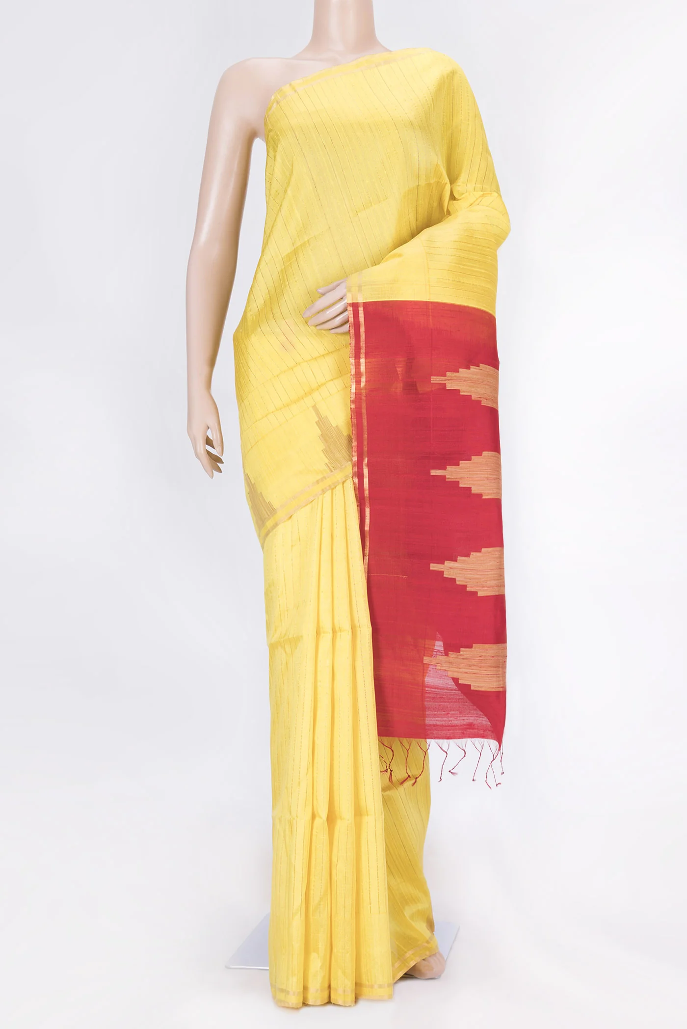 Yellow Dual Tone Raw Silk Saree
