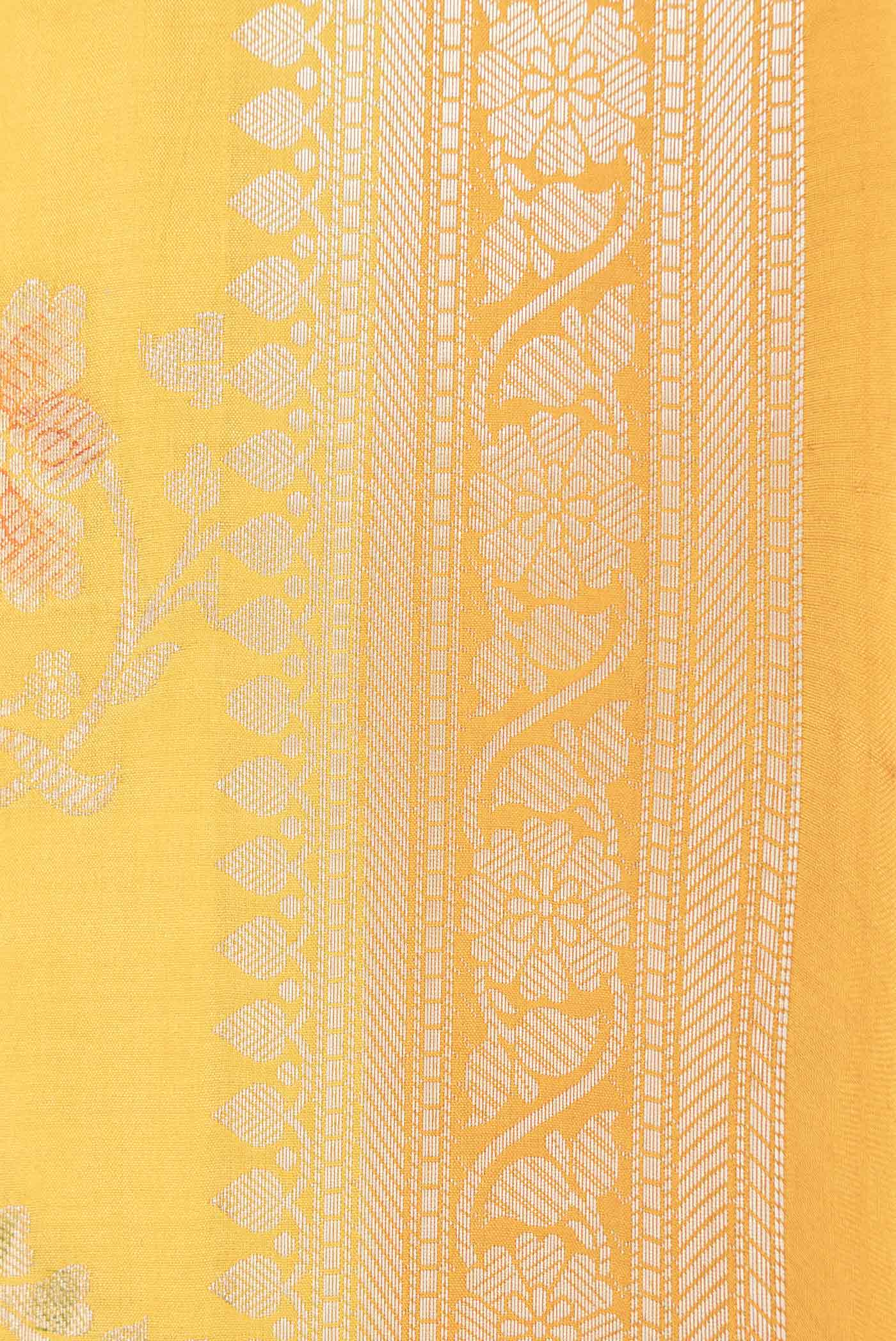Yellow Banarasi Raw Silk Saree - Image 3