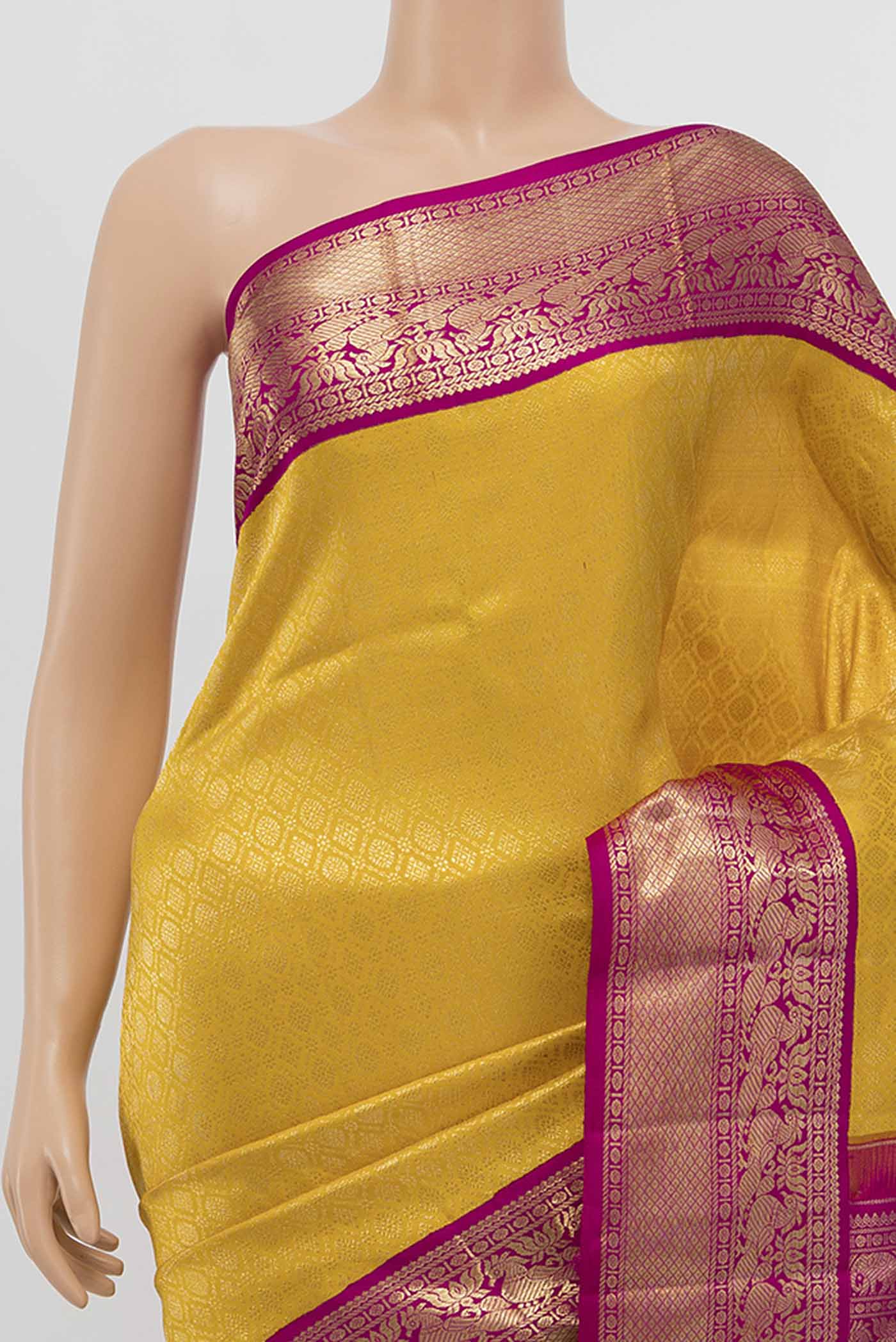 Yellow Kanchipuram Silk Saree - Image 2