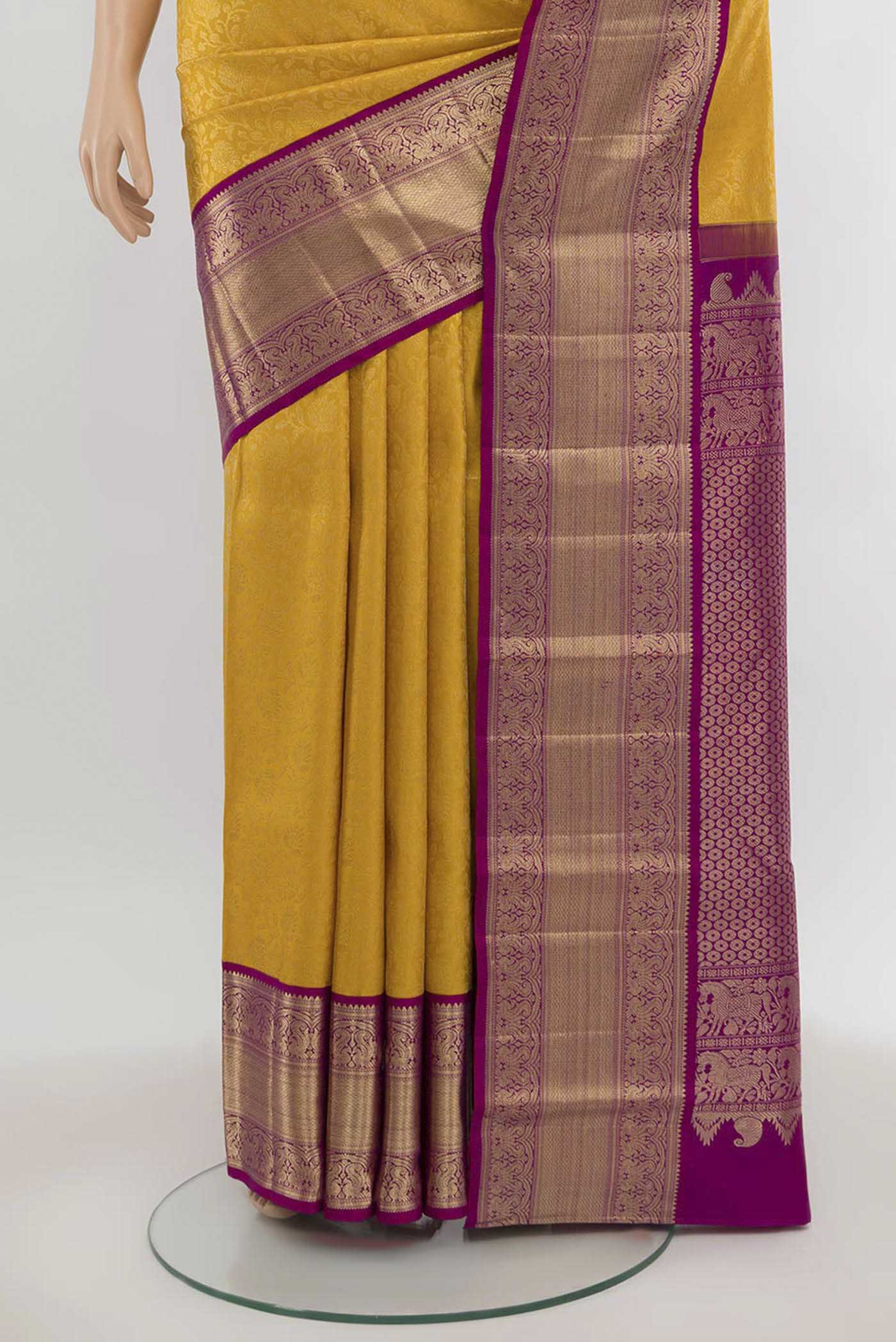 Yellow Kanchipuram Silk Saree - Image 3