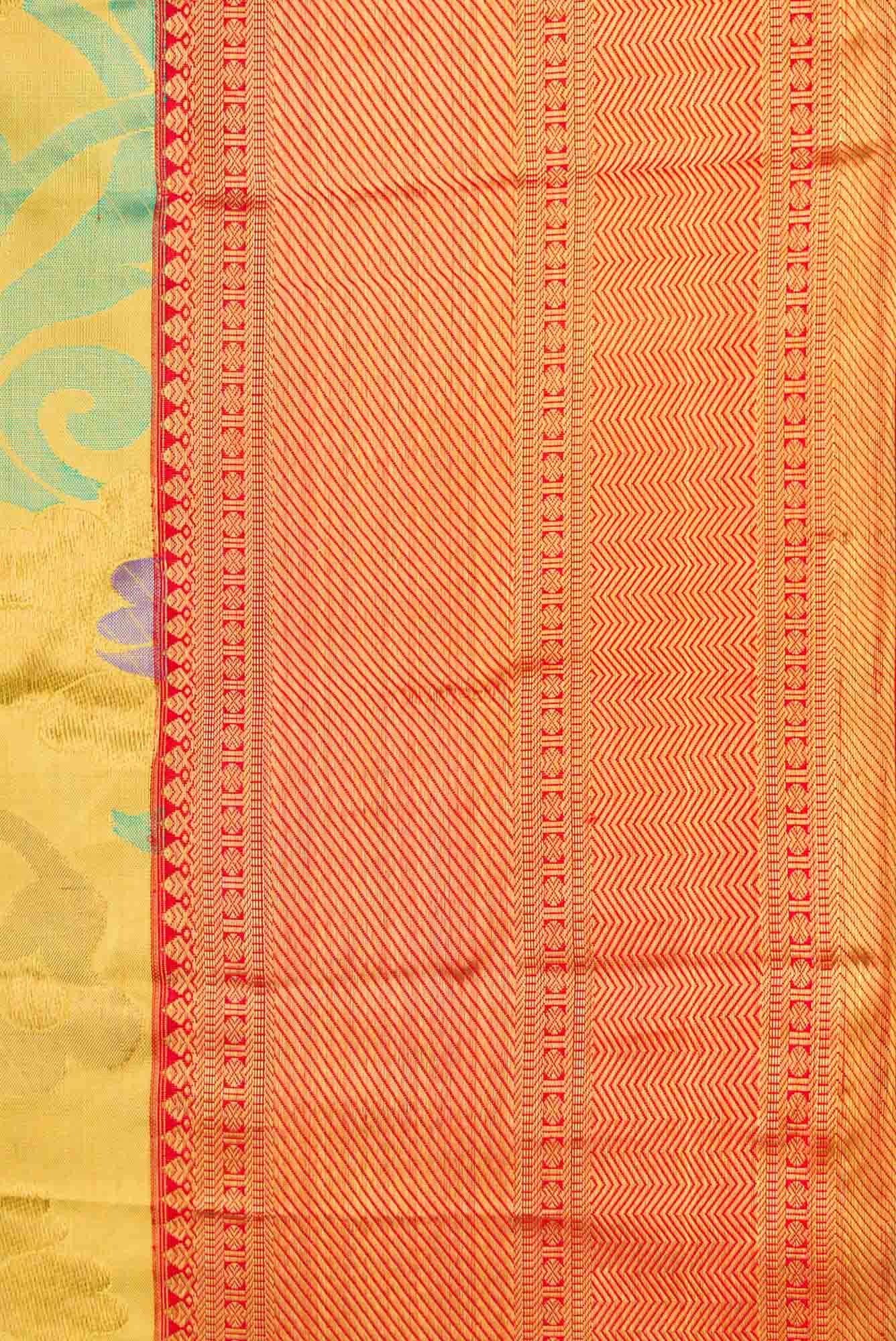Pure Silk Pure Zari Yellow Dual Tone Kanjivaram Tissue Saree - Image 5
