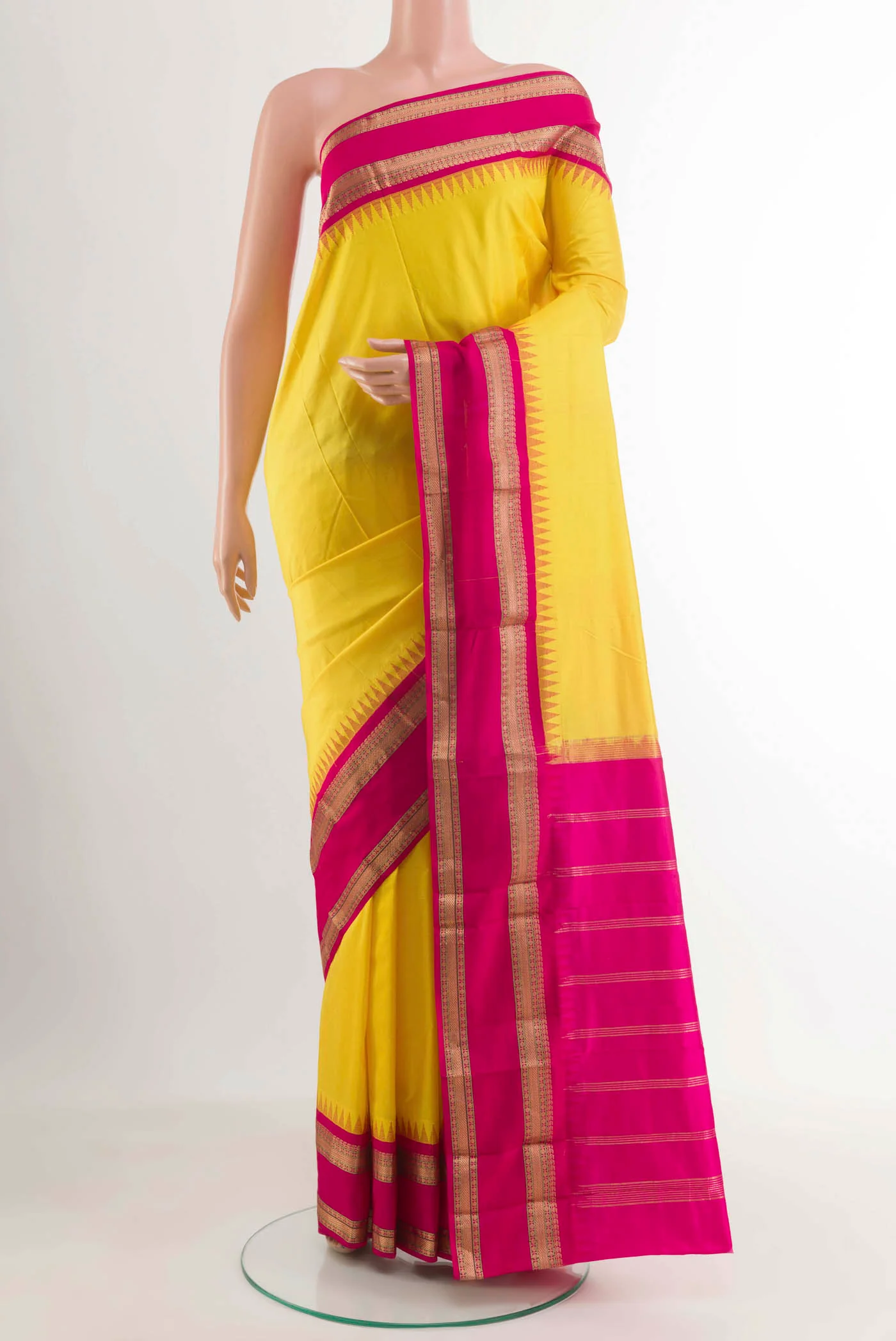 Lemon Yellow Bangalore Silk Saree