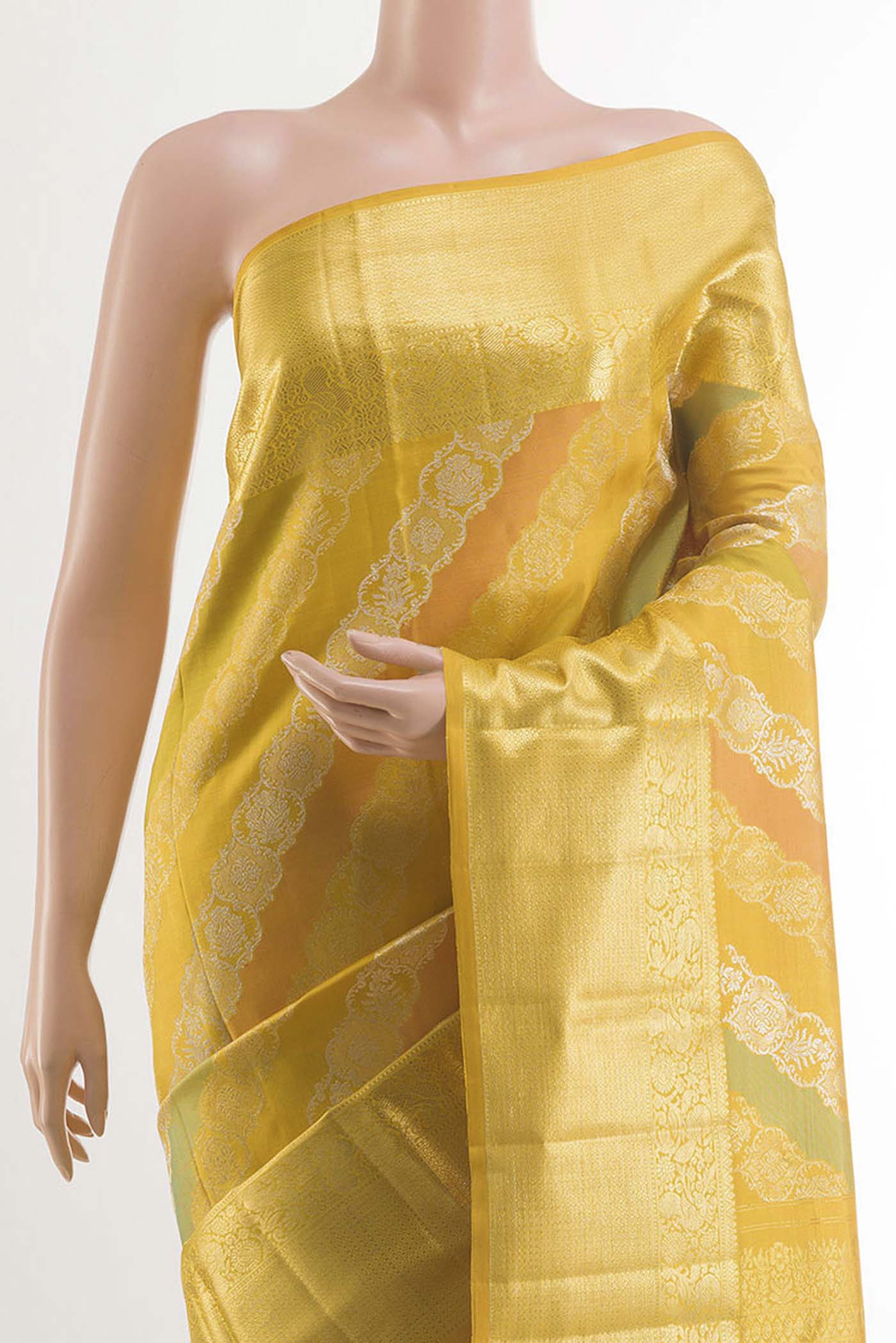 Yellow Kanjivaram Tissue Silk Saree - Image 2