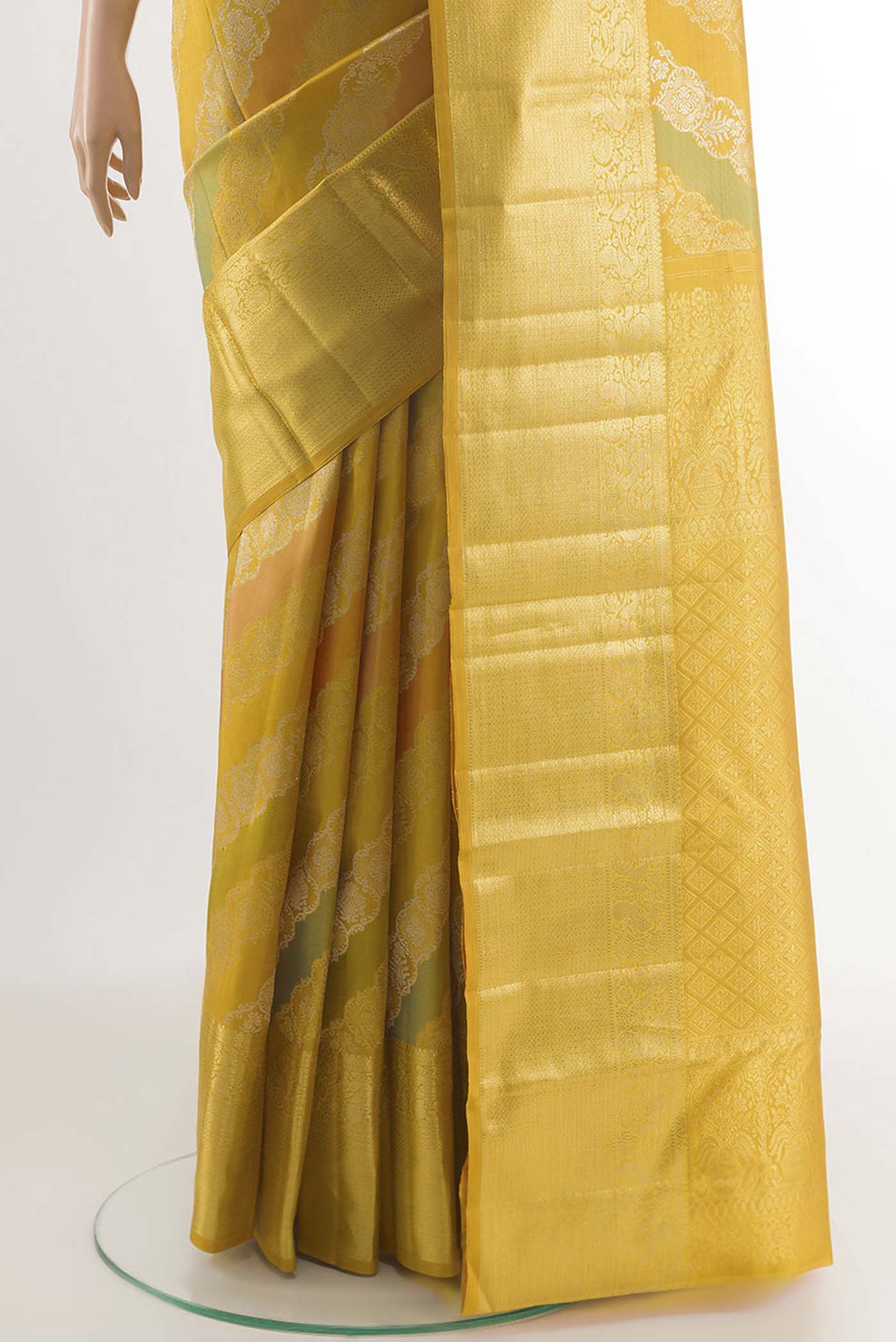 Yellow Kanjivaram Tissue Silk Saree - Image 3