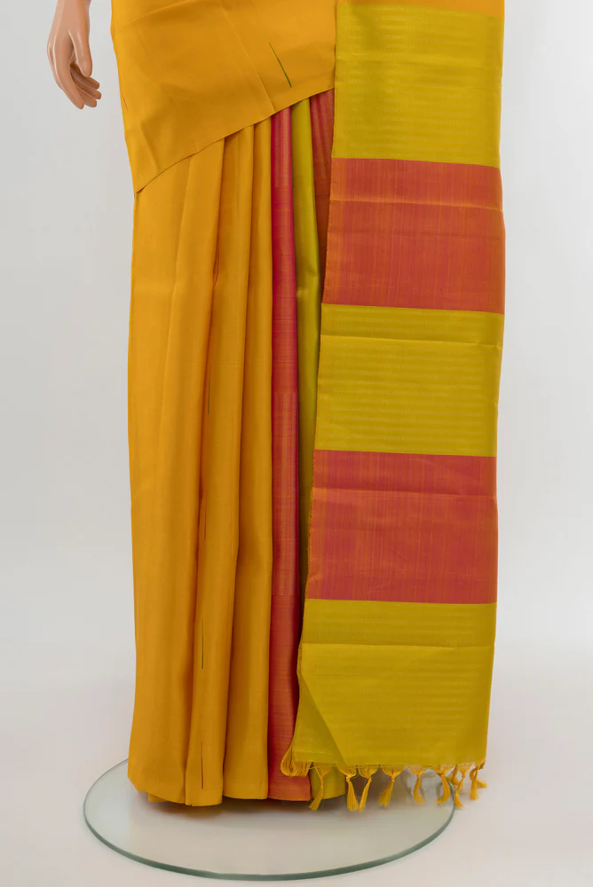 Pure Silk Pure Zari Yellow Kanjivaram Saree - Image 3