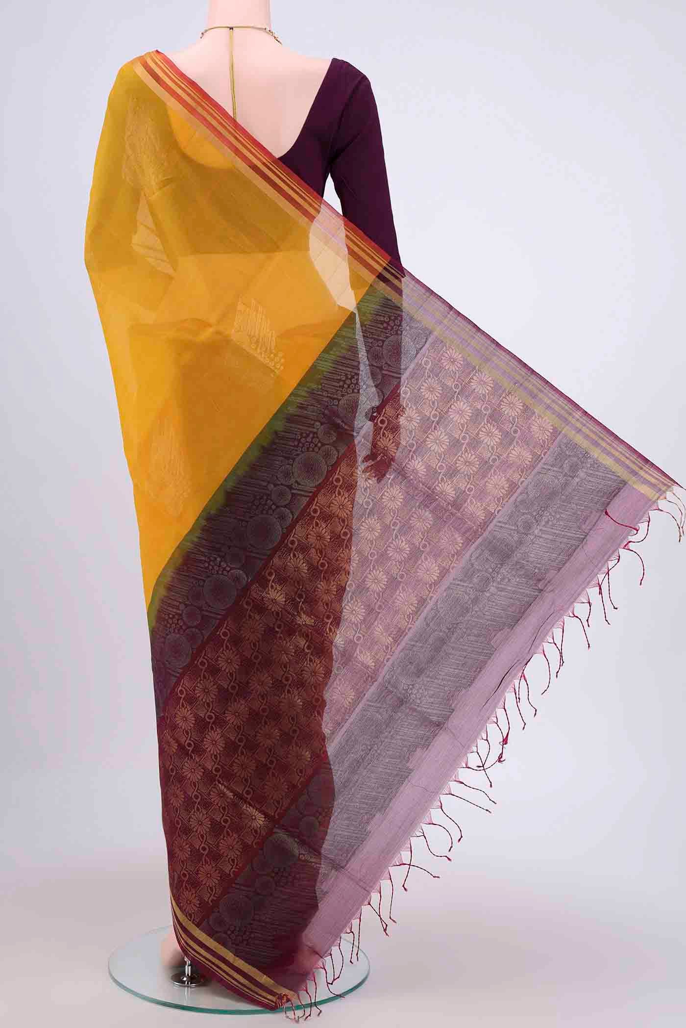 Yellow Silk Cotton Saree - Image 3