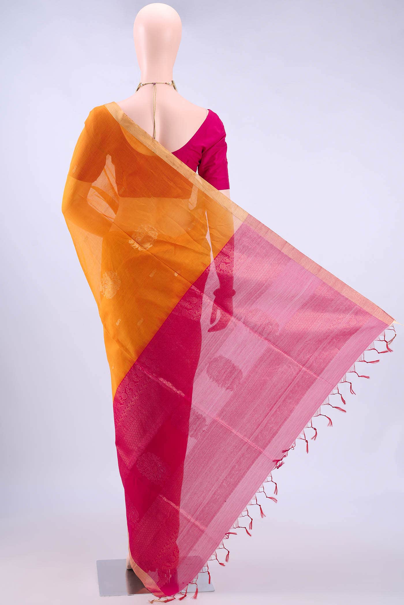 Yellow Kora Cotton Saree - Image 2