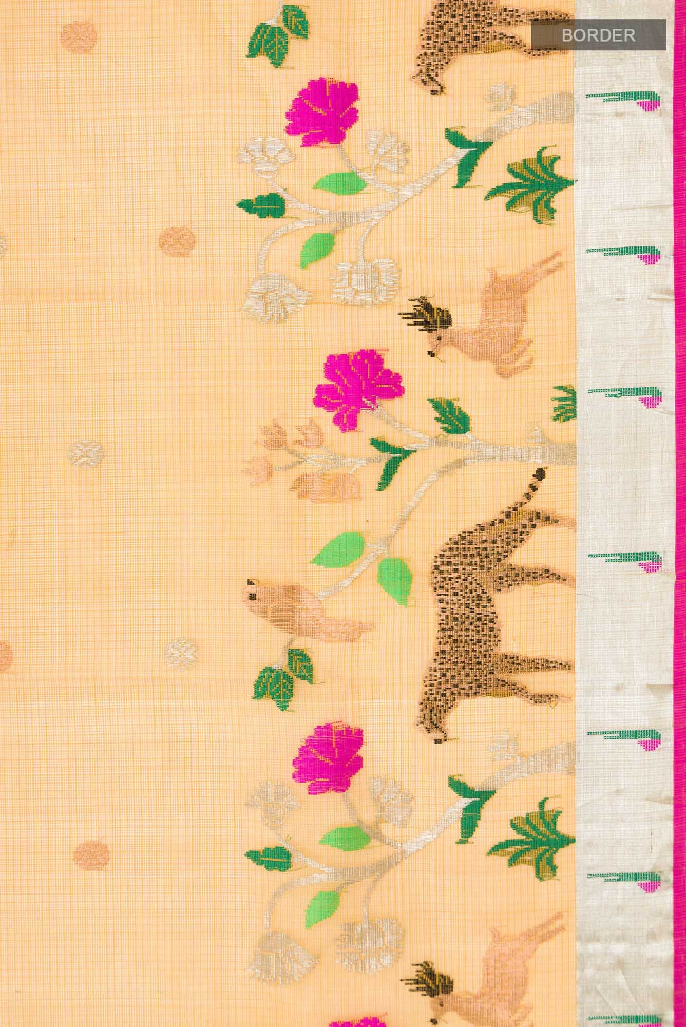 Pure Silk Pure Zari Yellow Kota Saree - Image 6