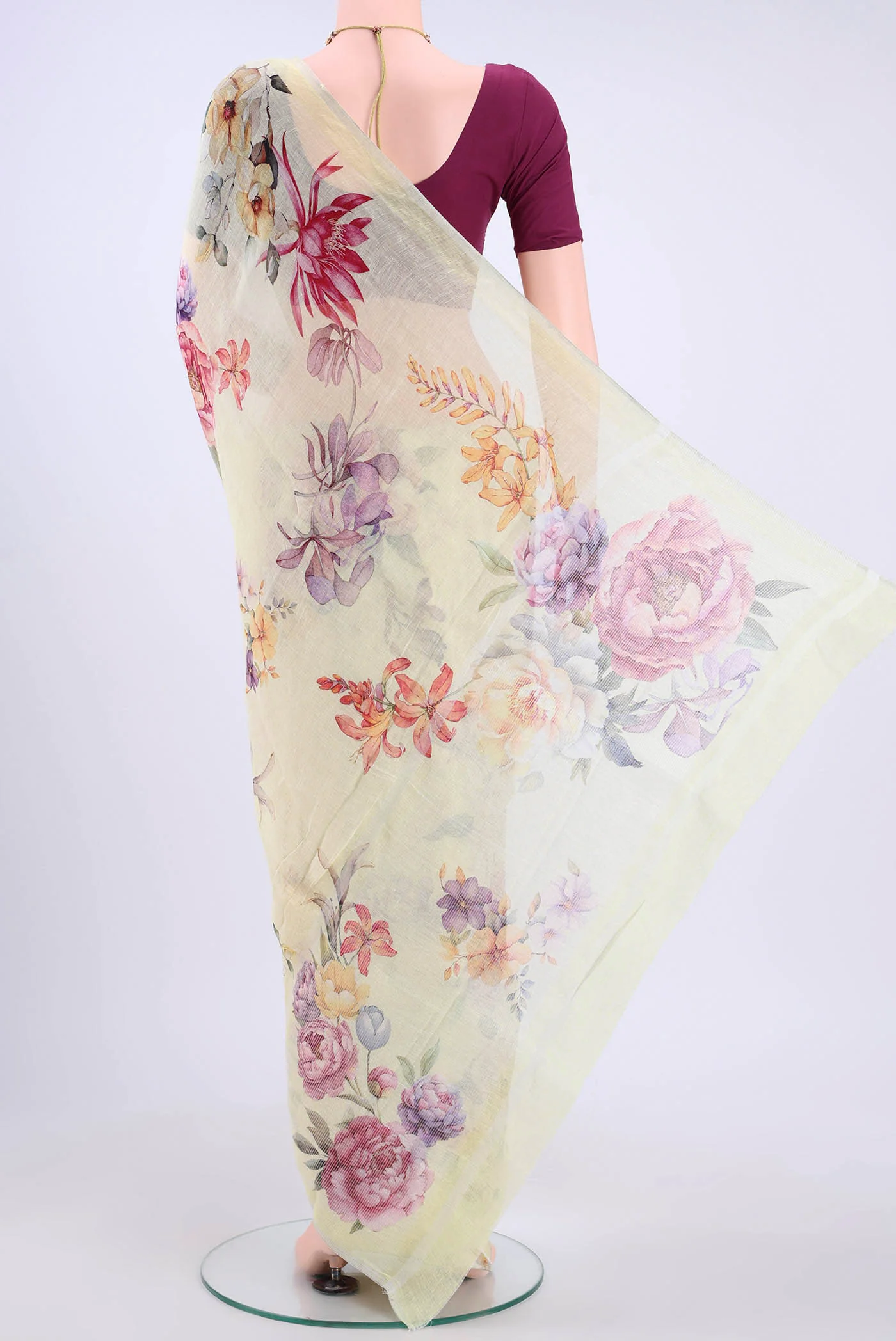 Yellow Linen Saree - Image 3