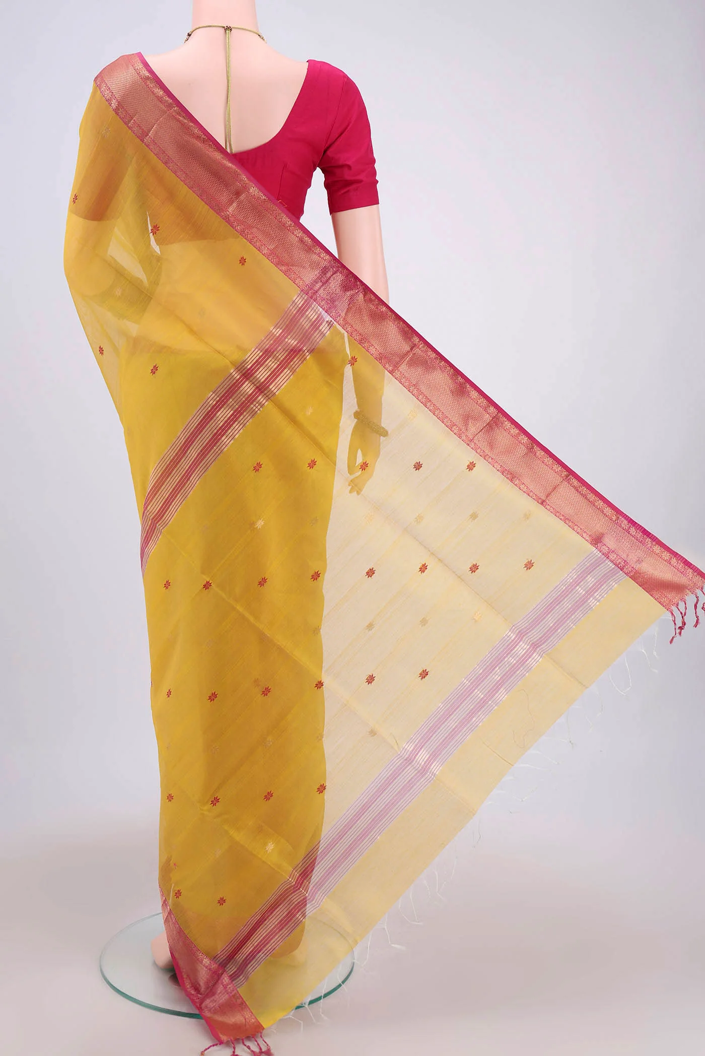 Yellow Maheshwari Silk Cotton Saree - Image 3