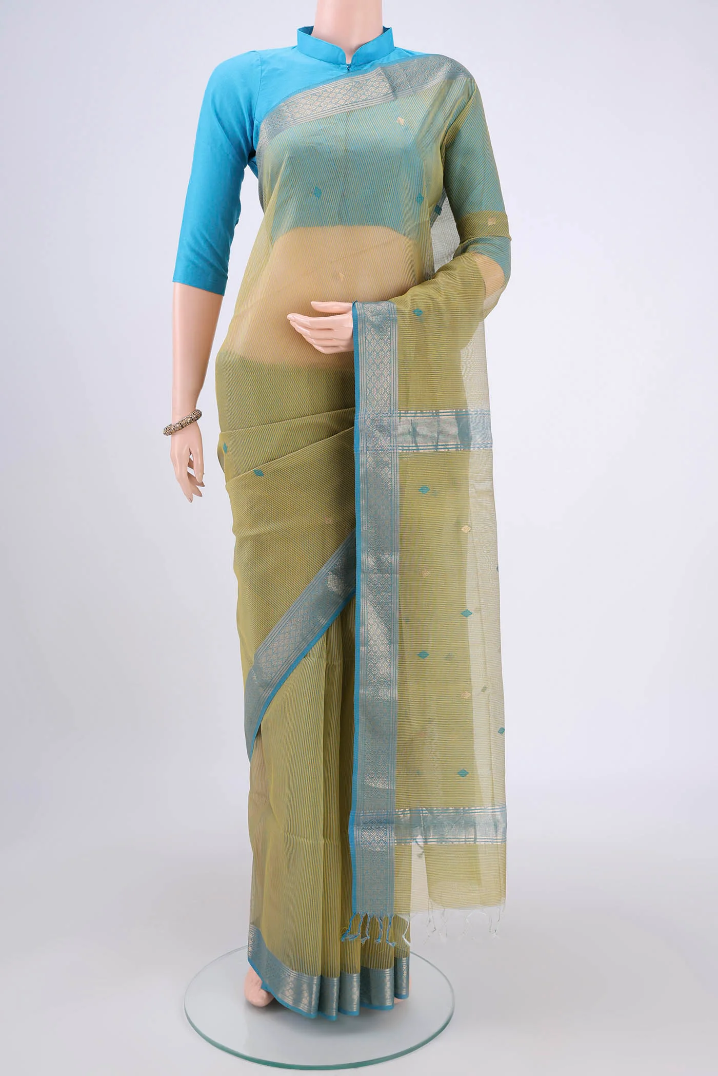 Beige Maheshwari Silk Cotton Saree